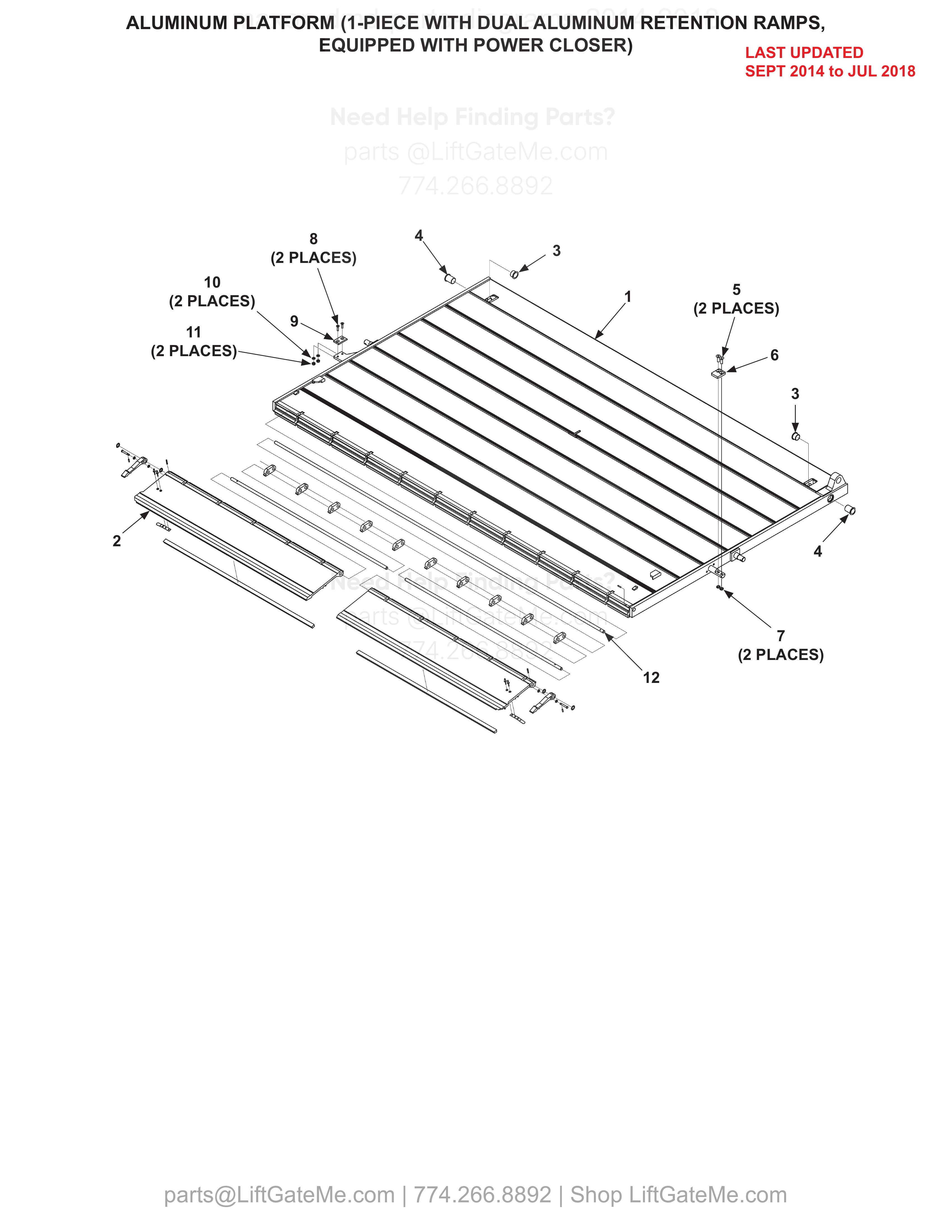 ALUMINUM PLATFORM (1-PIECE WITH DUAL ALUMINUM RETENTION RAMPS, EQUIPPED WITH POWER CLOSER) diagram