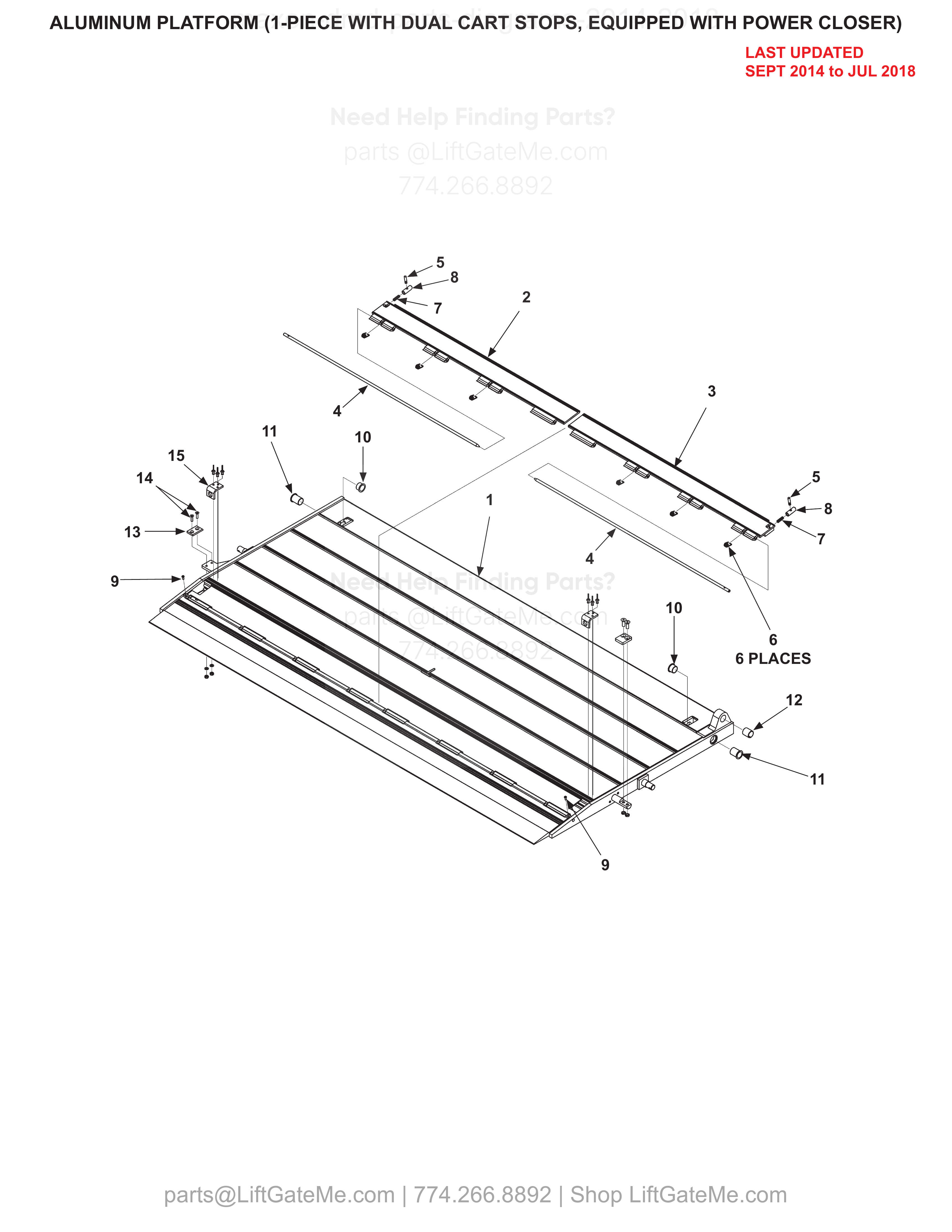ALUMINUM PLATFORM (1-PIECE WITH DUAL CART STOPS, EQUIPPED WITH POWER CLOSER) diagram