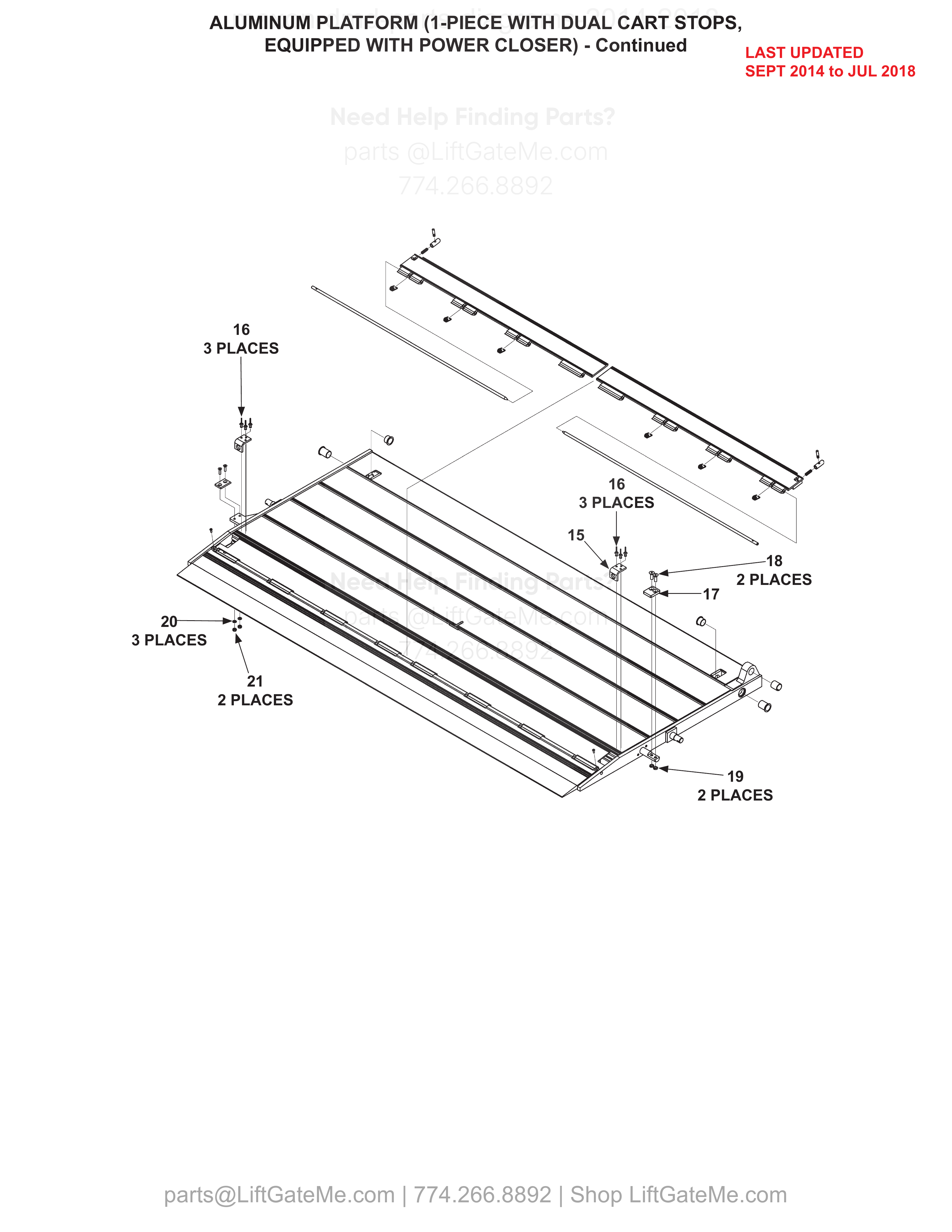 ALUMINUM PLATFORM (1-PIECE WITH DUAL CART STOPS, EQUIPPED WITH POWER CLOSER) - Continued diagram
