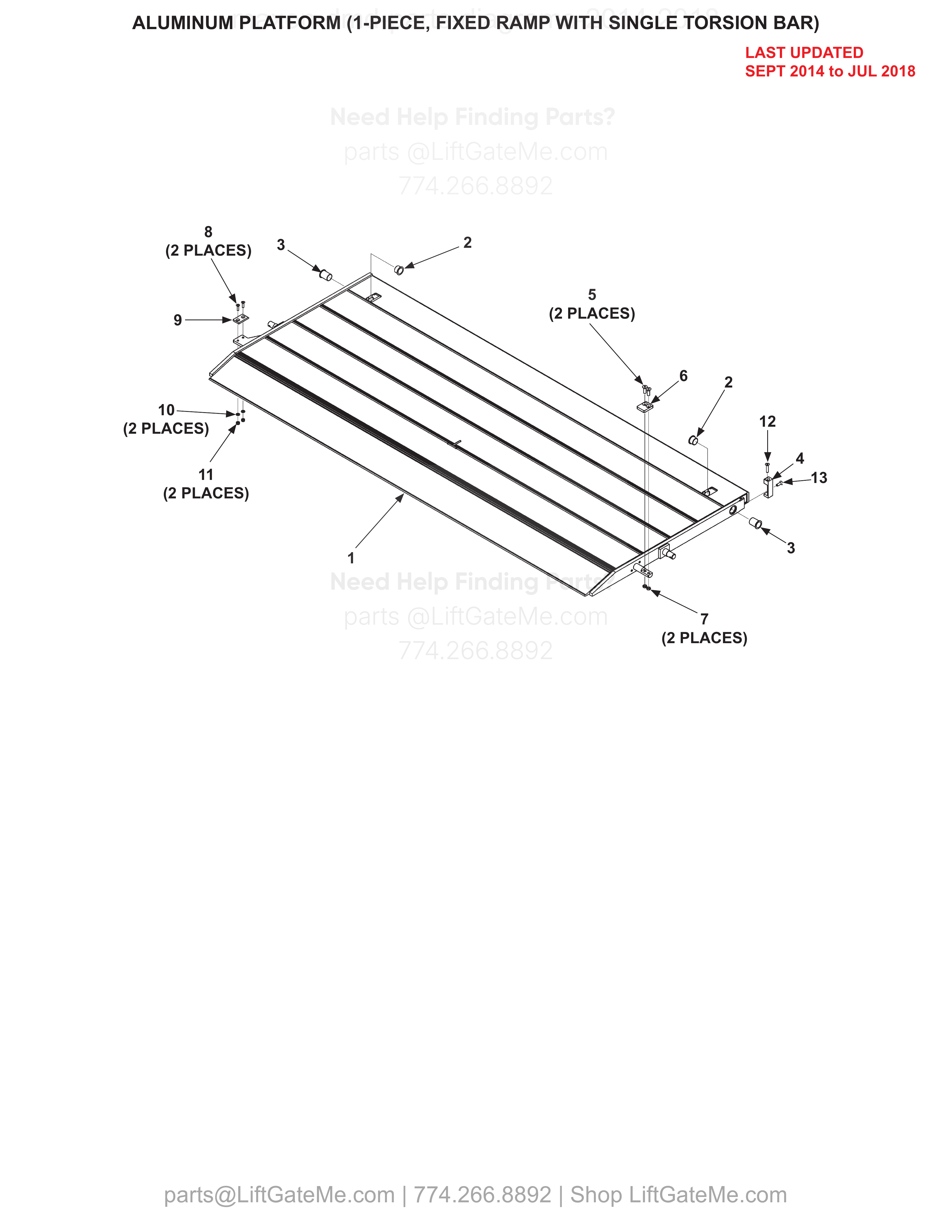 ALUMINUM PLATFORM (1-PIECE, FIXED RAMP WITH SINGLE TORSION BAR) diagram