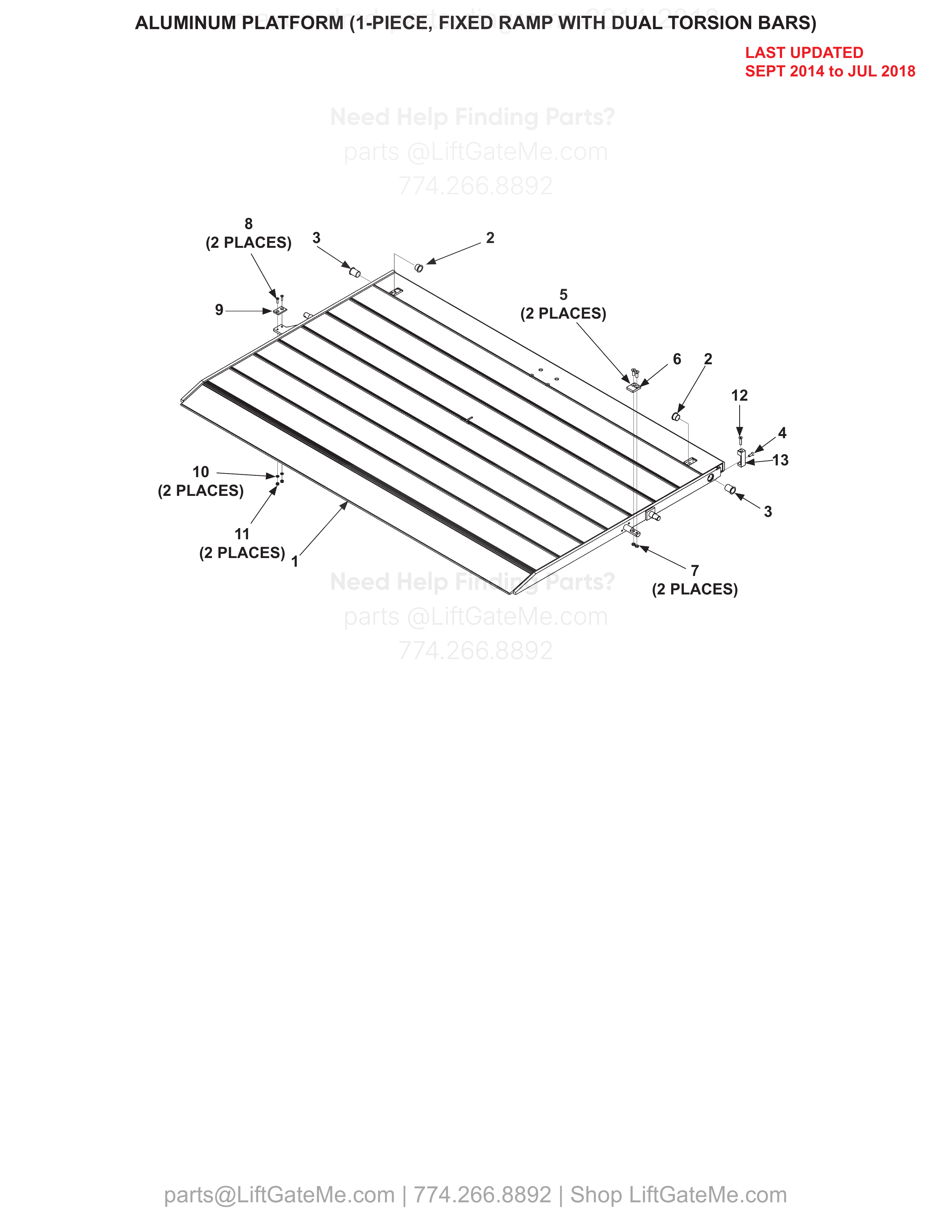 ALUMINUM PLATFORM (1-PIECE, FIXED RAMP WITH DUAL TORSION BARS) diagram