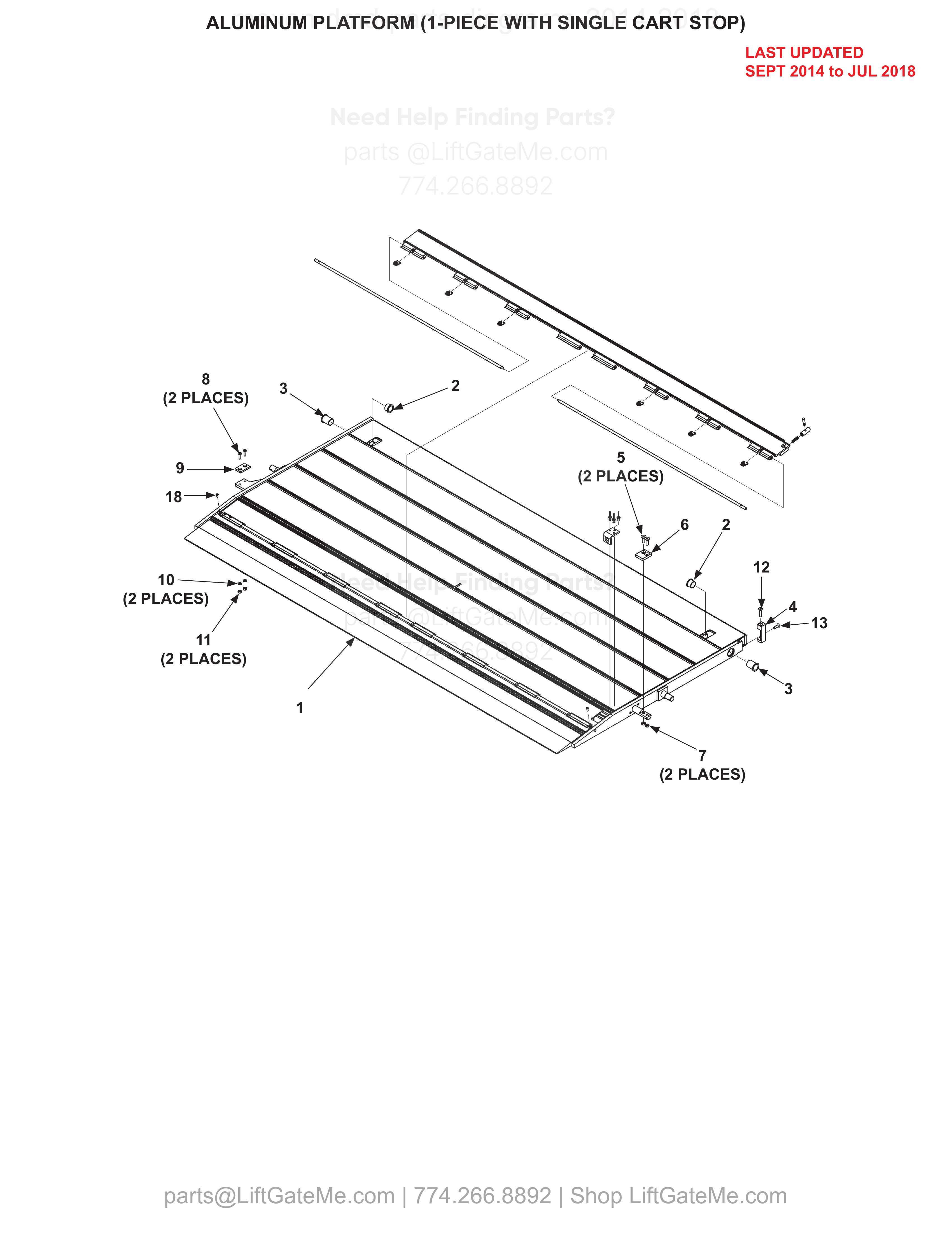 ALUMINUM PLATFORM (1-PIECE WITH SINGLE CART STOP) diagram