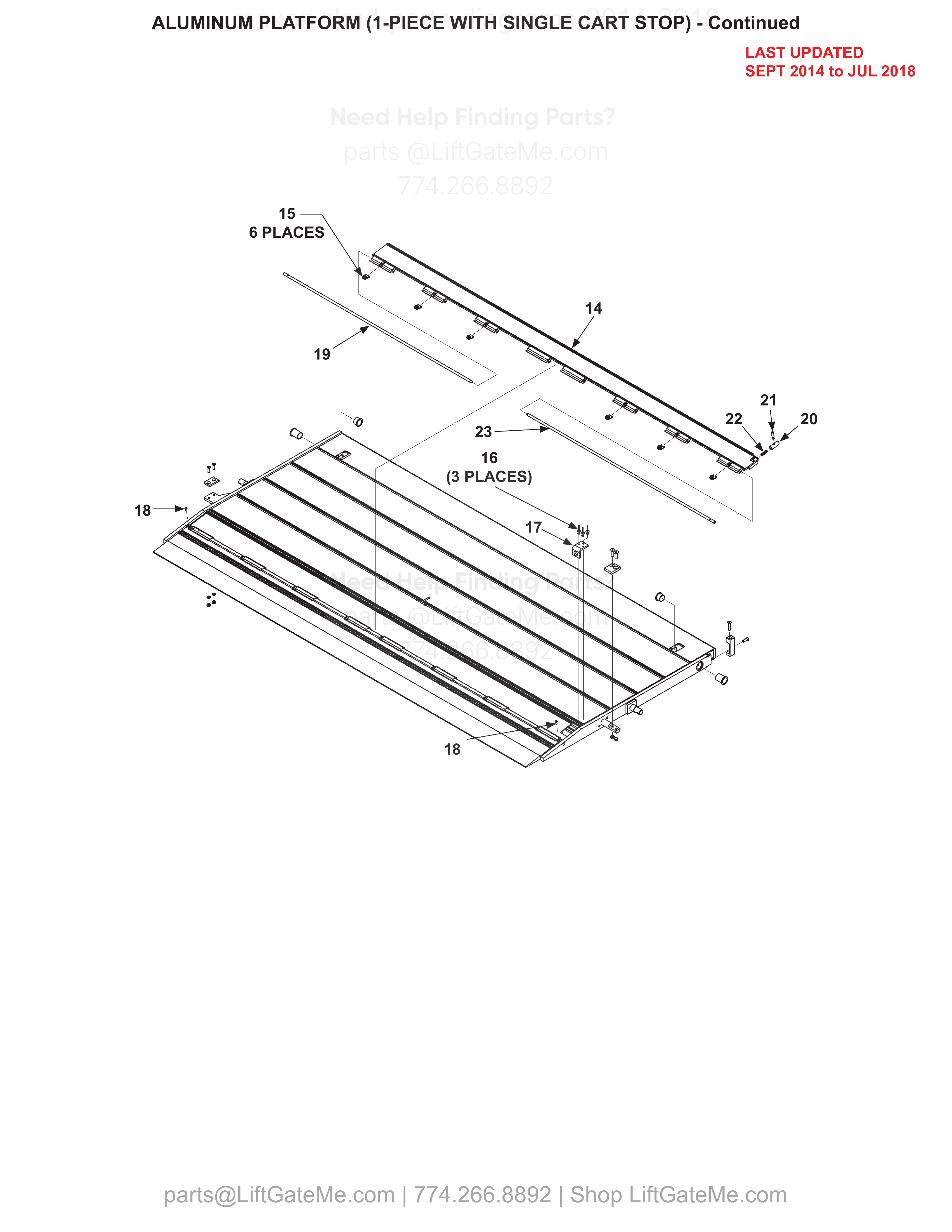ALUMINUM PLATFORM (1-PIECE WITH SINGLE CART STOP) - Continued diagram