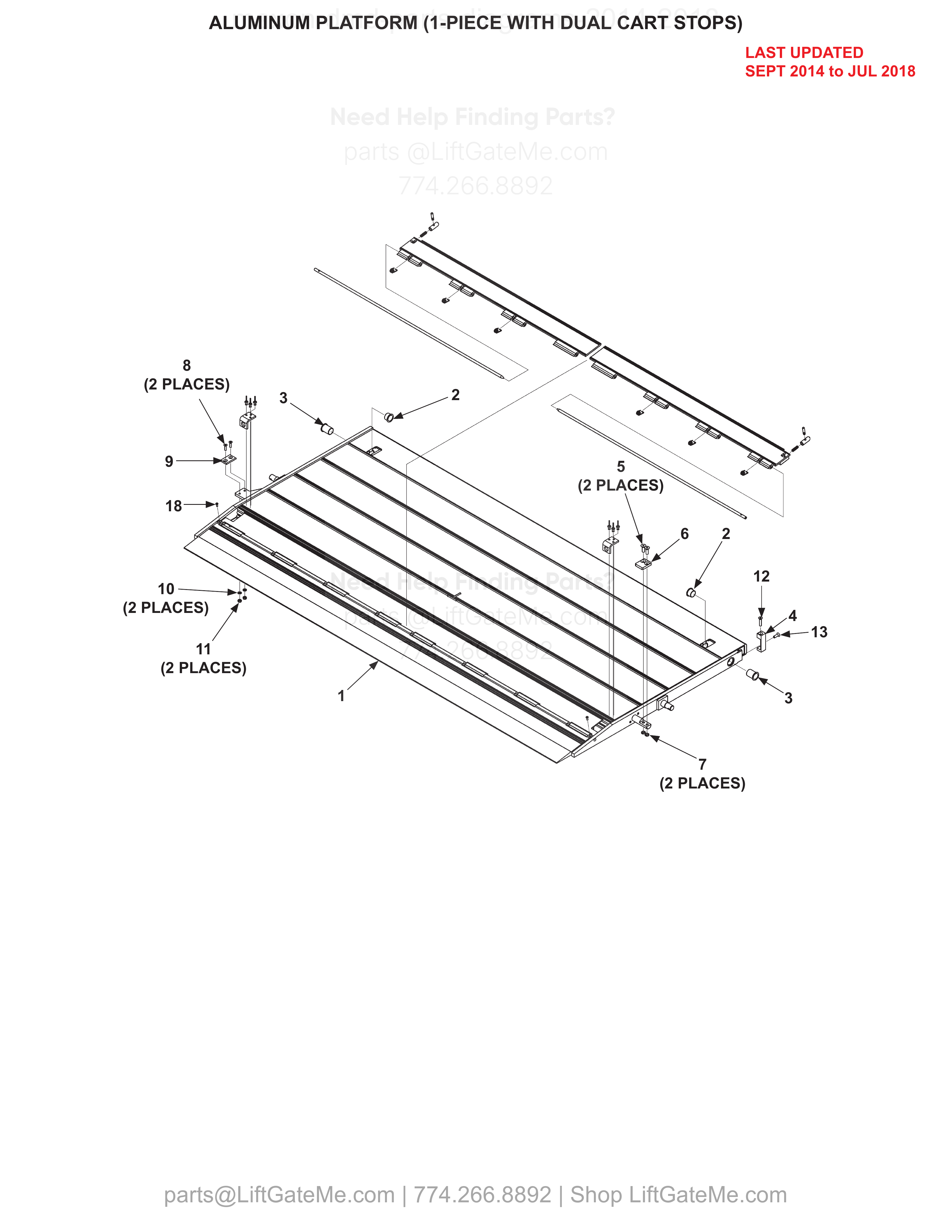 ALUMINUM PLATFORM (1-PIECE WITH DUAL CART STOPS) diagram
