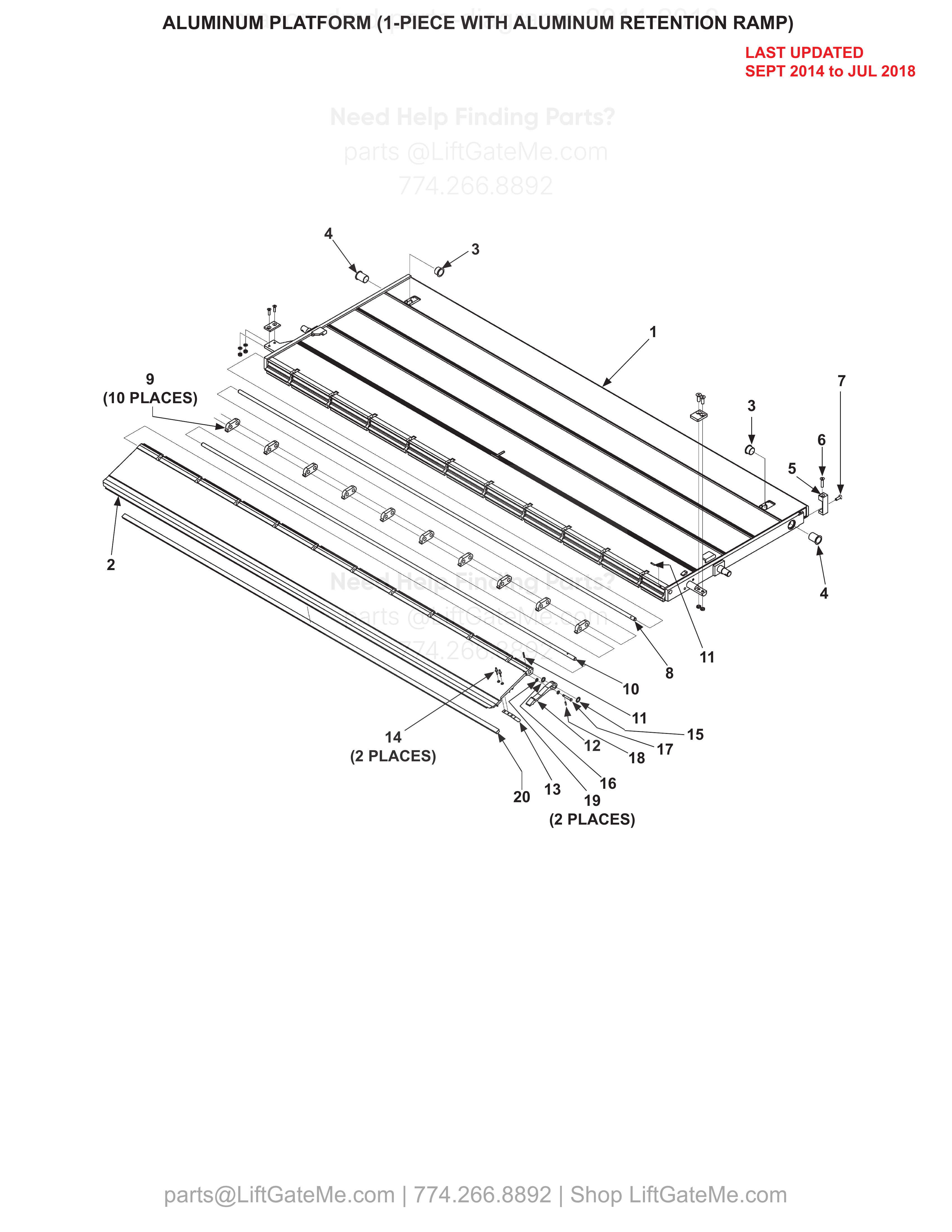 ALUMINUM PLATFORM (1-PIECE WITH ALUMINUM RETENTION RAMP) diagram
