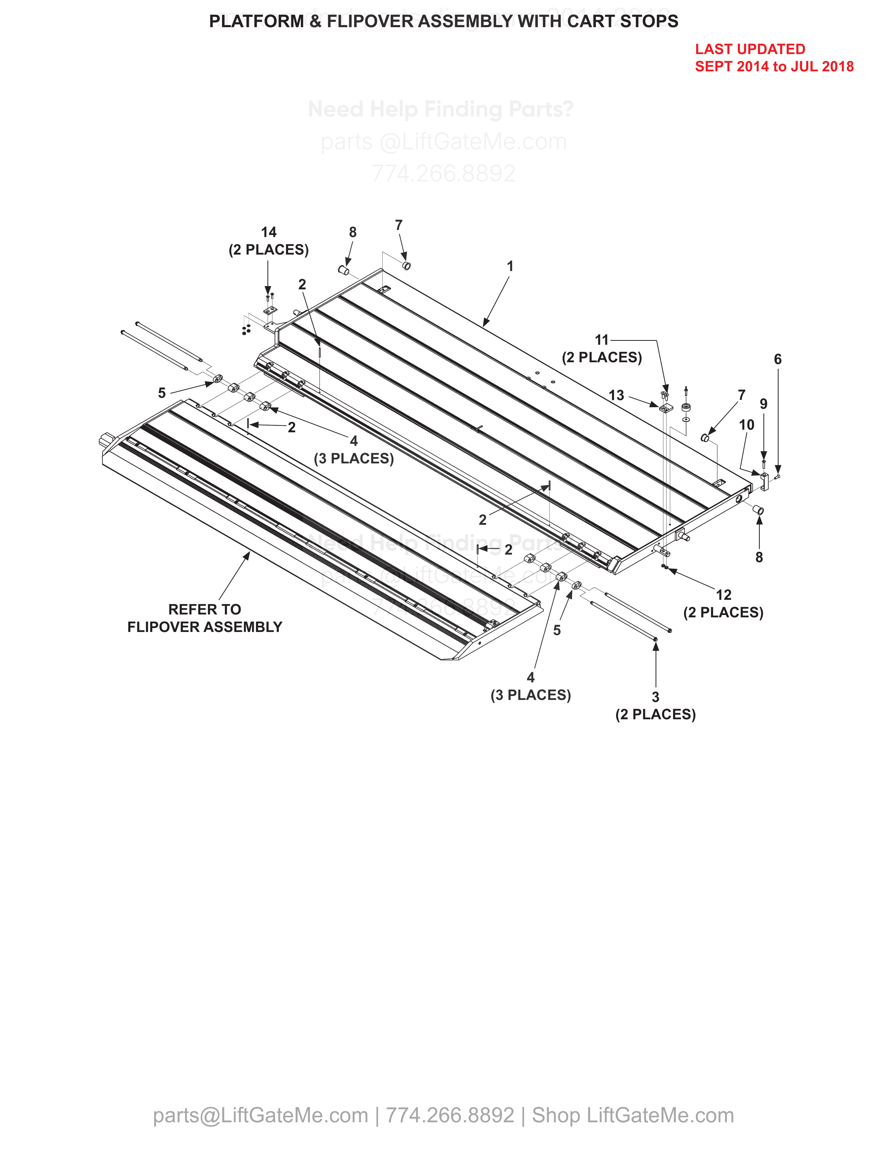 PLATFORM & FLIPOVER ASSEMBLY WITH CART STOPS diagram