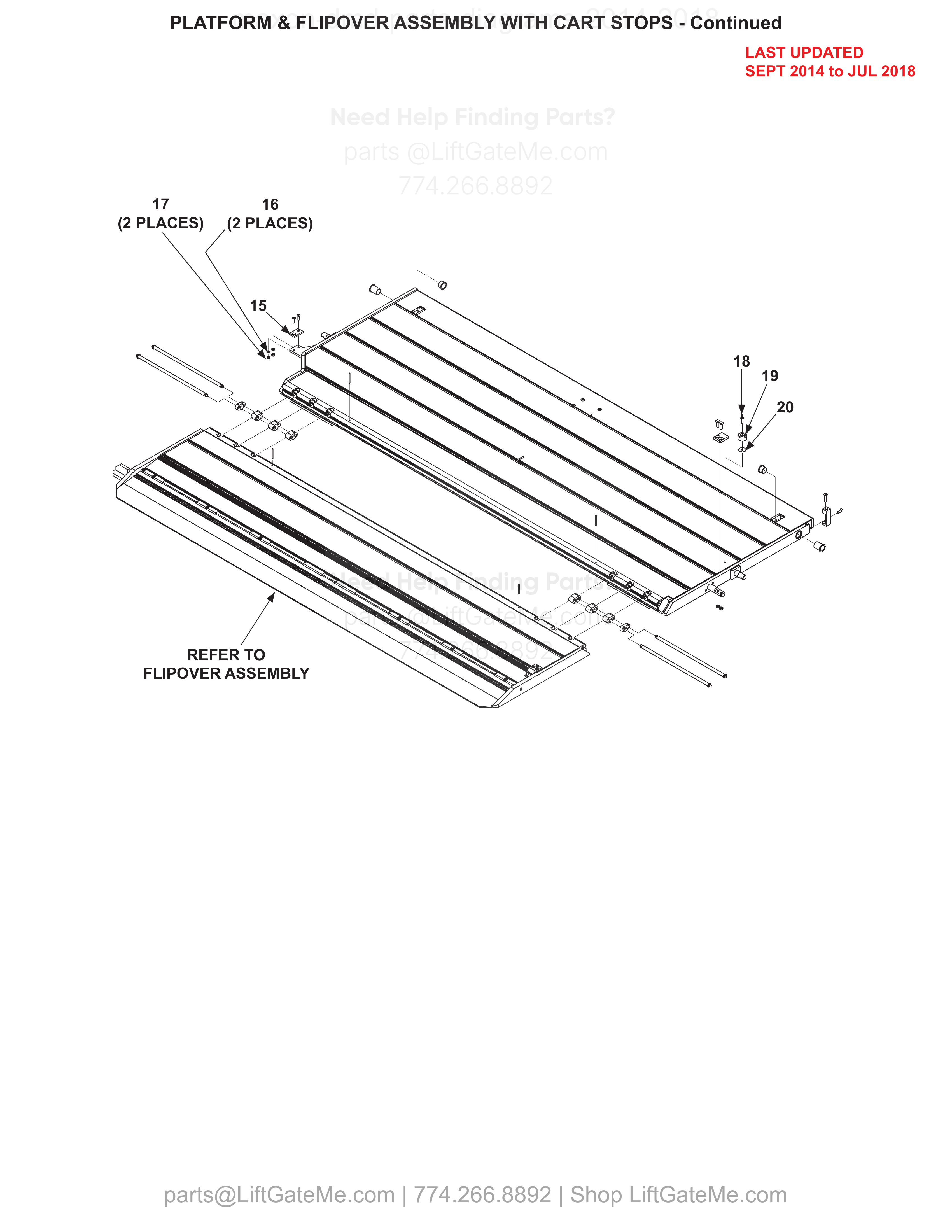PLATFORM & FLIPOVER ASSEMBLY WITH CART STOPS - Continued diagram