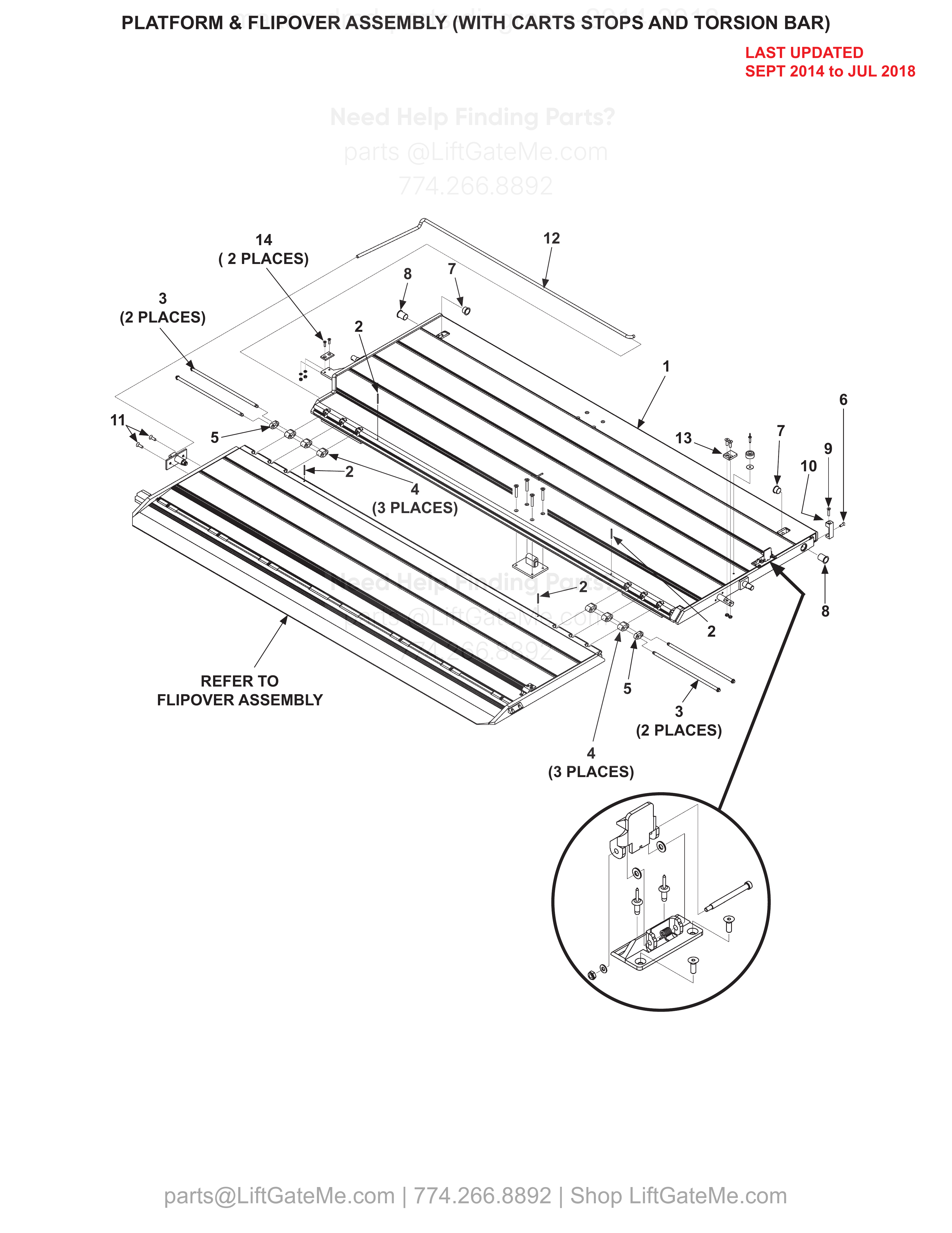 PLATFORM & FLIPOVER ASSEMBLY (WITH CARTS STOPS AND TORSION BAR) diagram