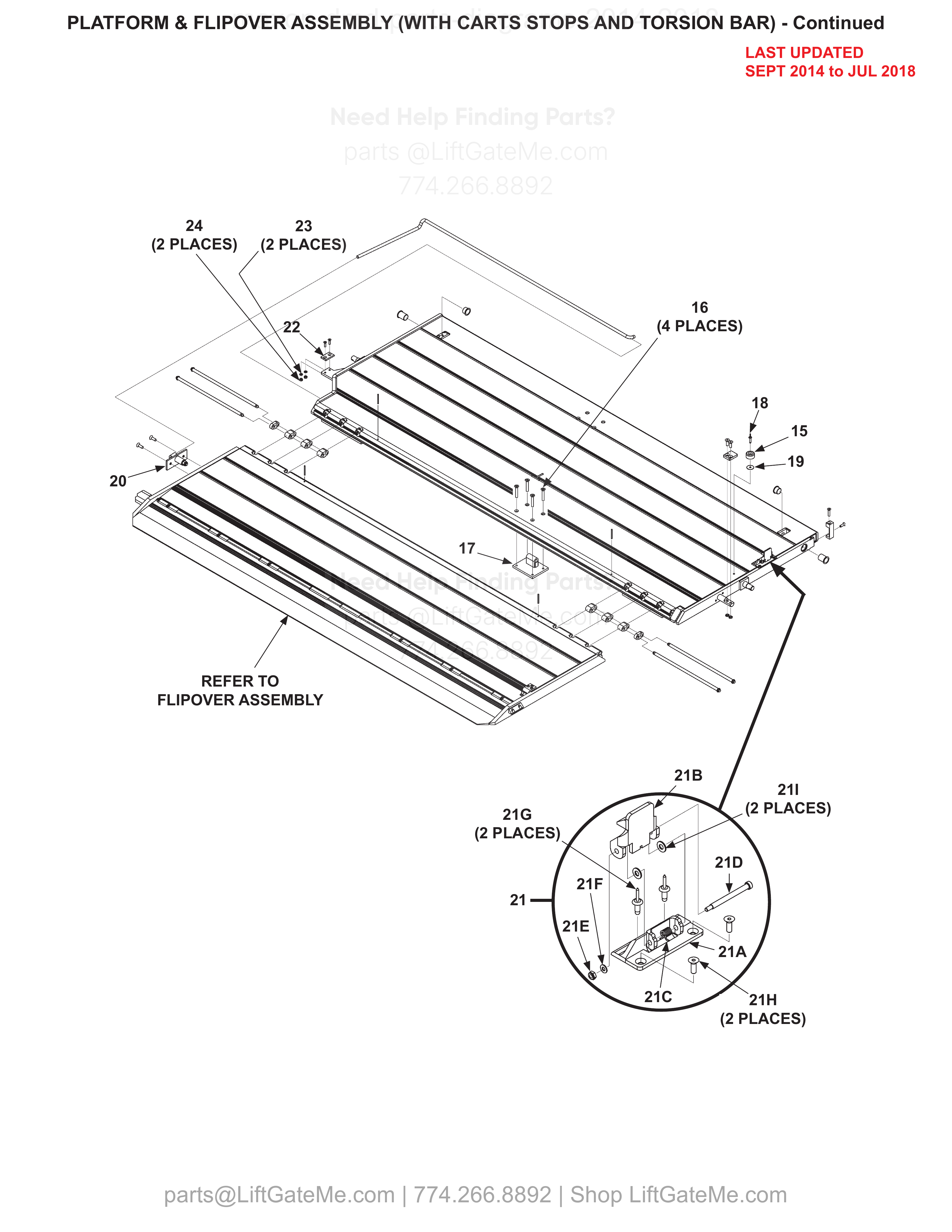 PLATFORM & FLIPOVER ASSEMBLY (WITH CARTS STOPS AND TORSION BAR) - Continued diagram