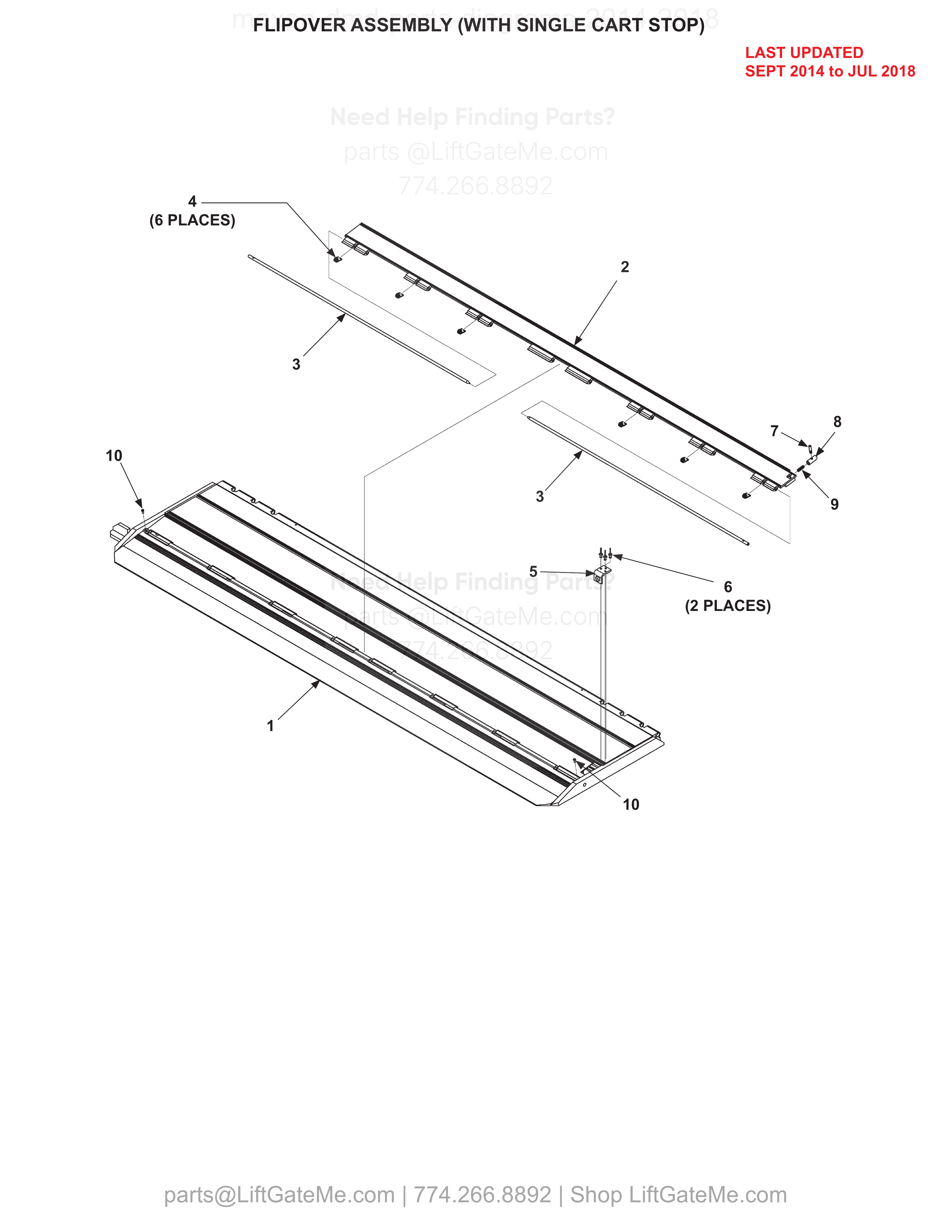 FLIPOVER ASSEMBLY (WITH SINGLE CART STOP) diagram