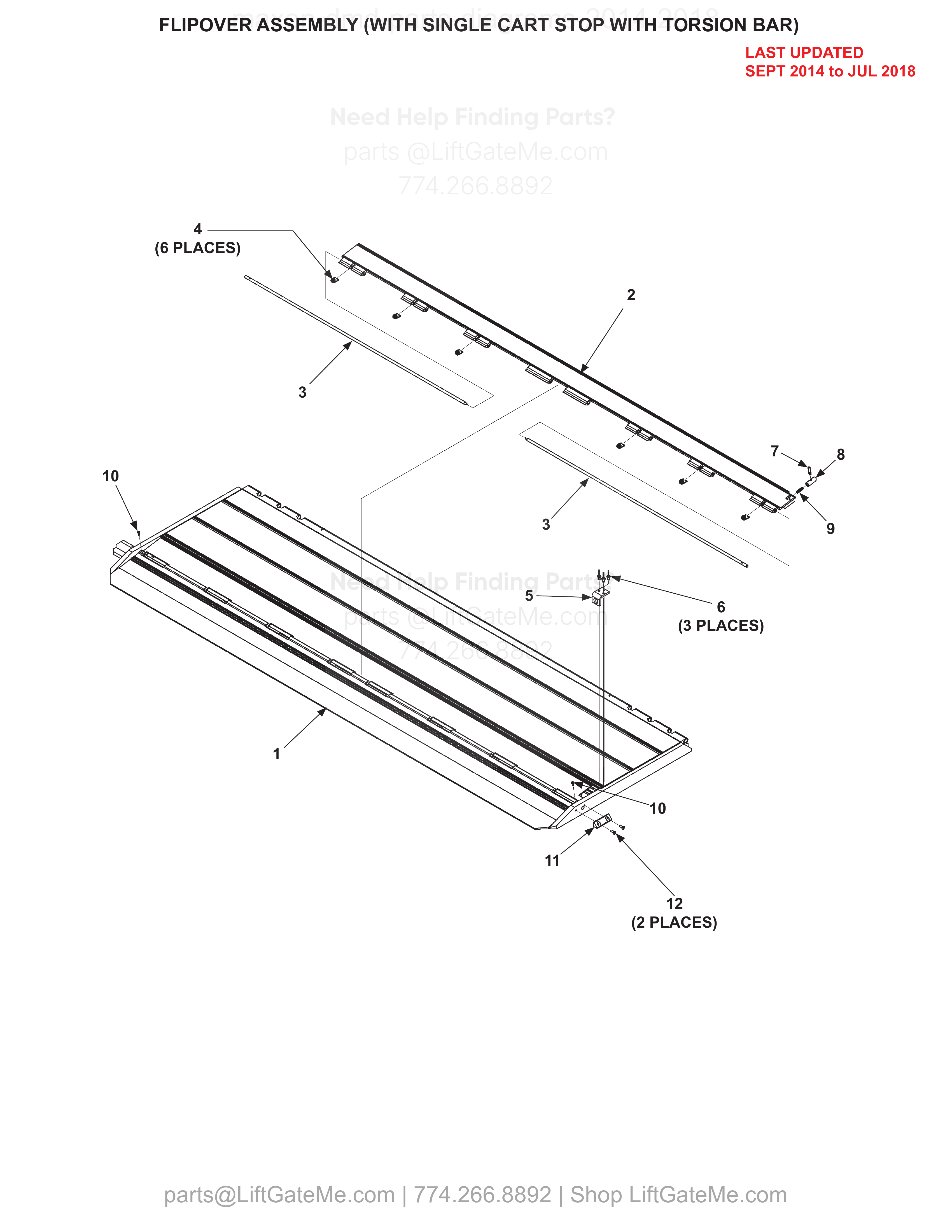FLIPOVER ASSEMBLY (WITH SINGLE CART STOP WITH TORSION BAR) diagram
