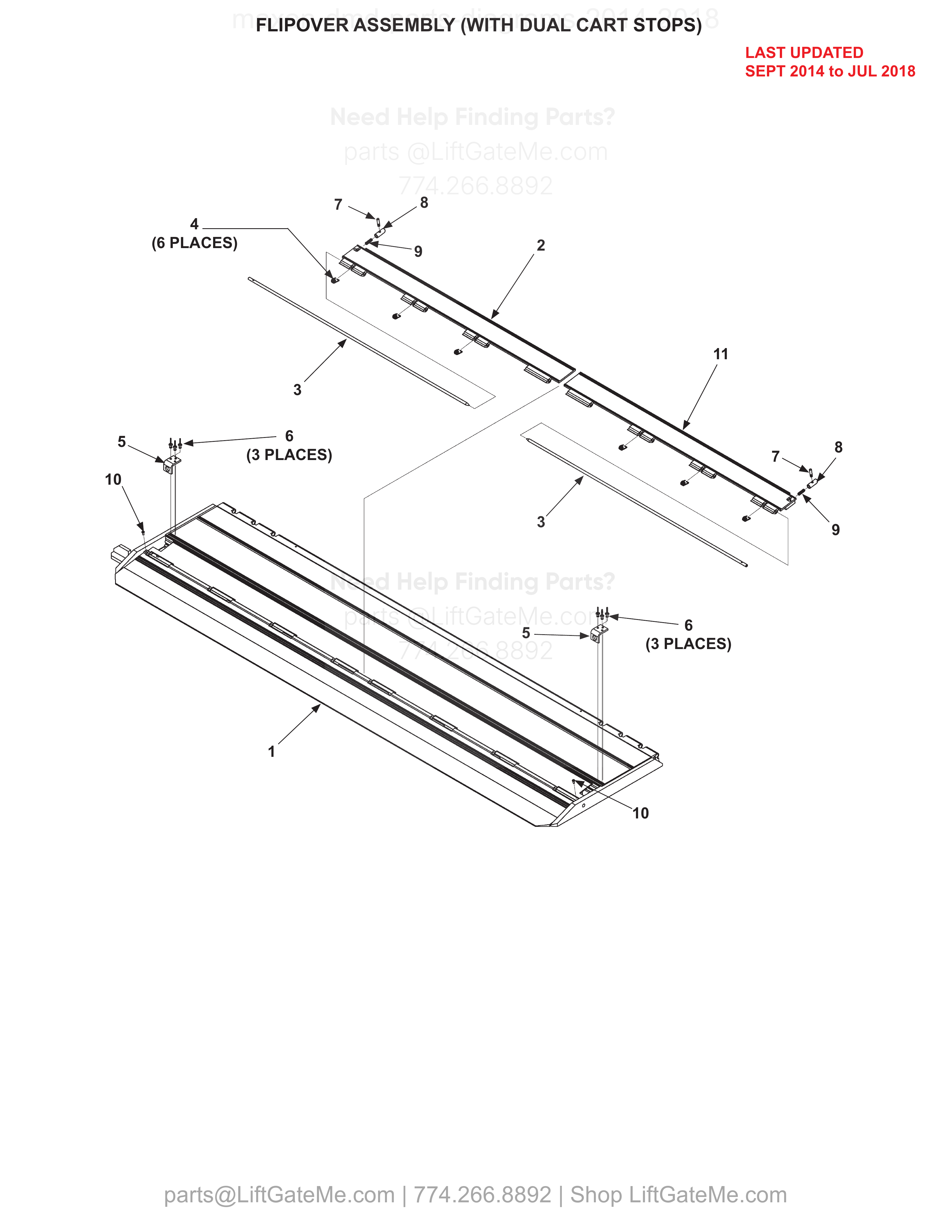 FLIPOVER ASSEMBLY (WITH DUAL CART STOPS) diagram