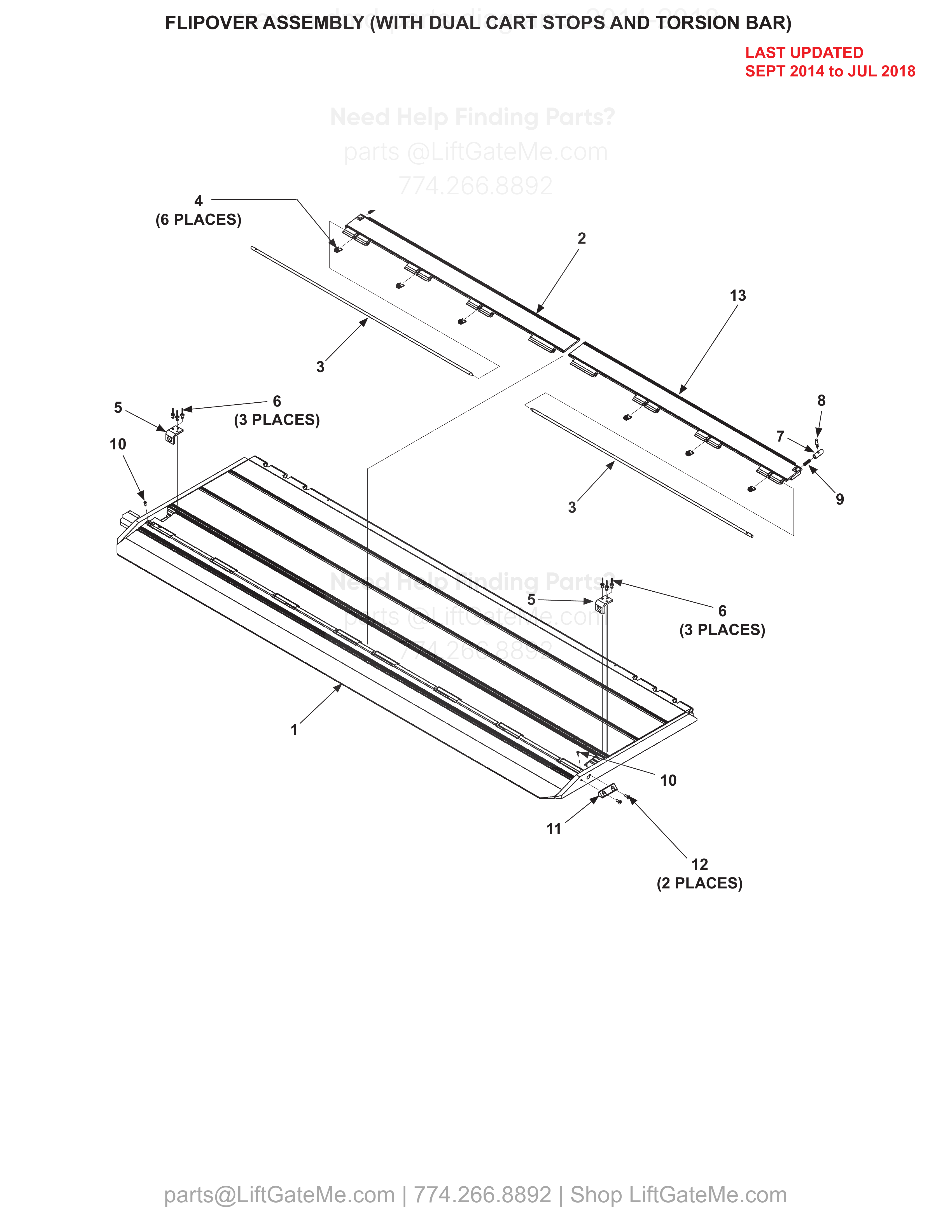 FLIPOVER ASSEMBLY (WITH DUAL CART STOPS AND TORSION BAR) diagram