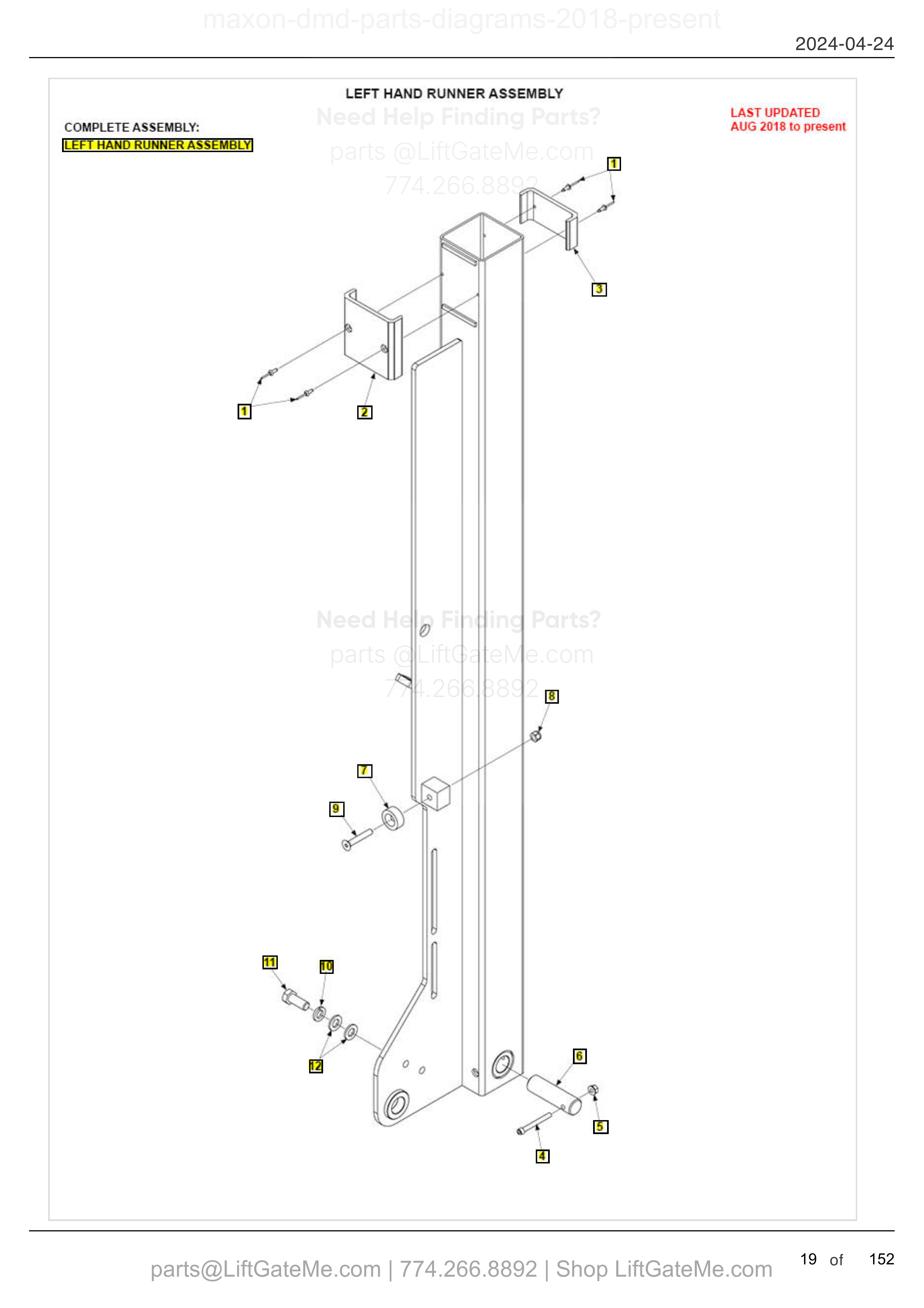 LEFT HAND RUNNER ASSEMBLY diagram