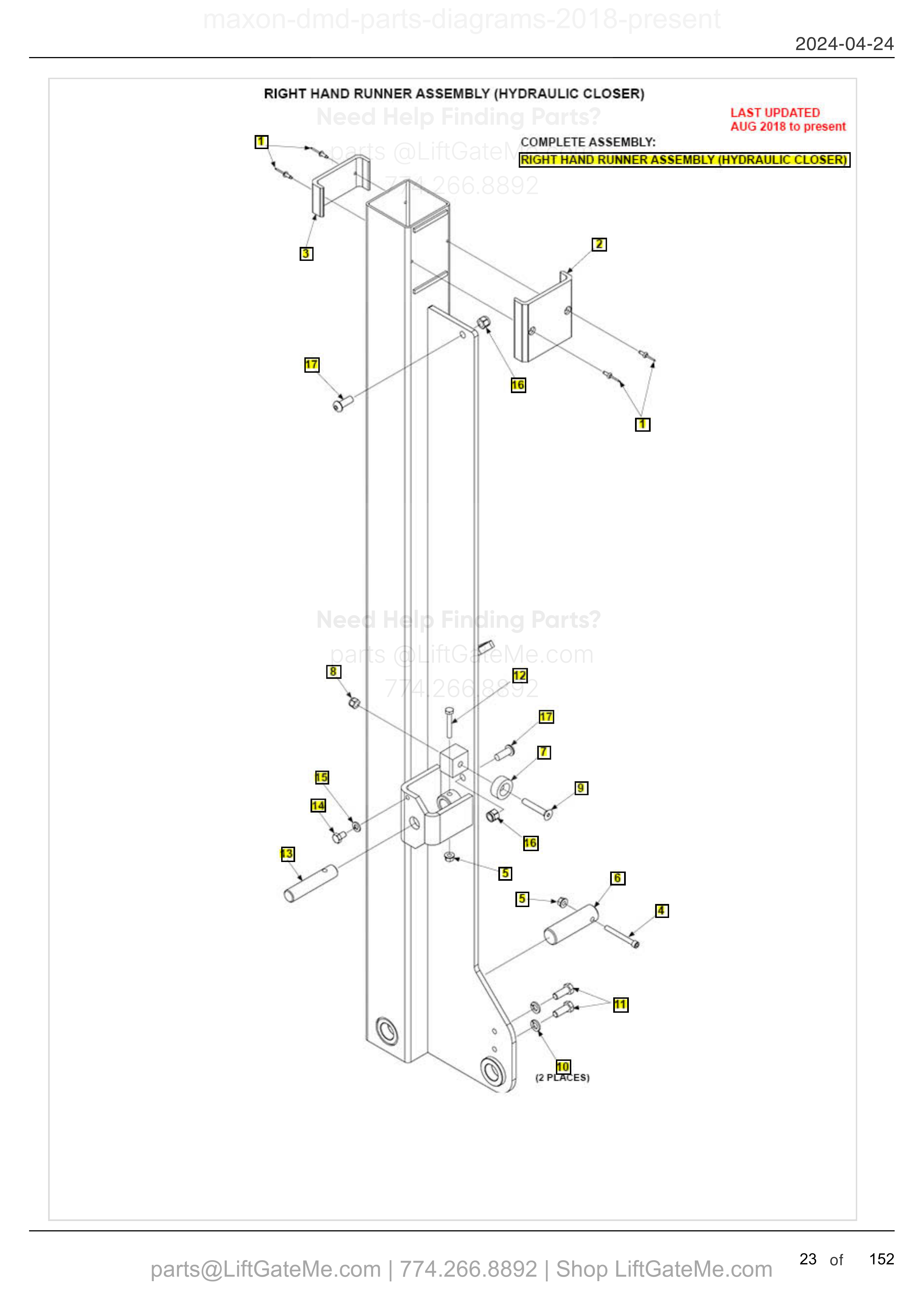 RIGHT HAND RUNNER ASSEMBLY (HYDRAULIC CLOSER) diagram