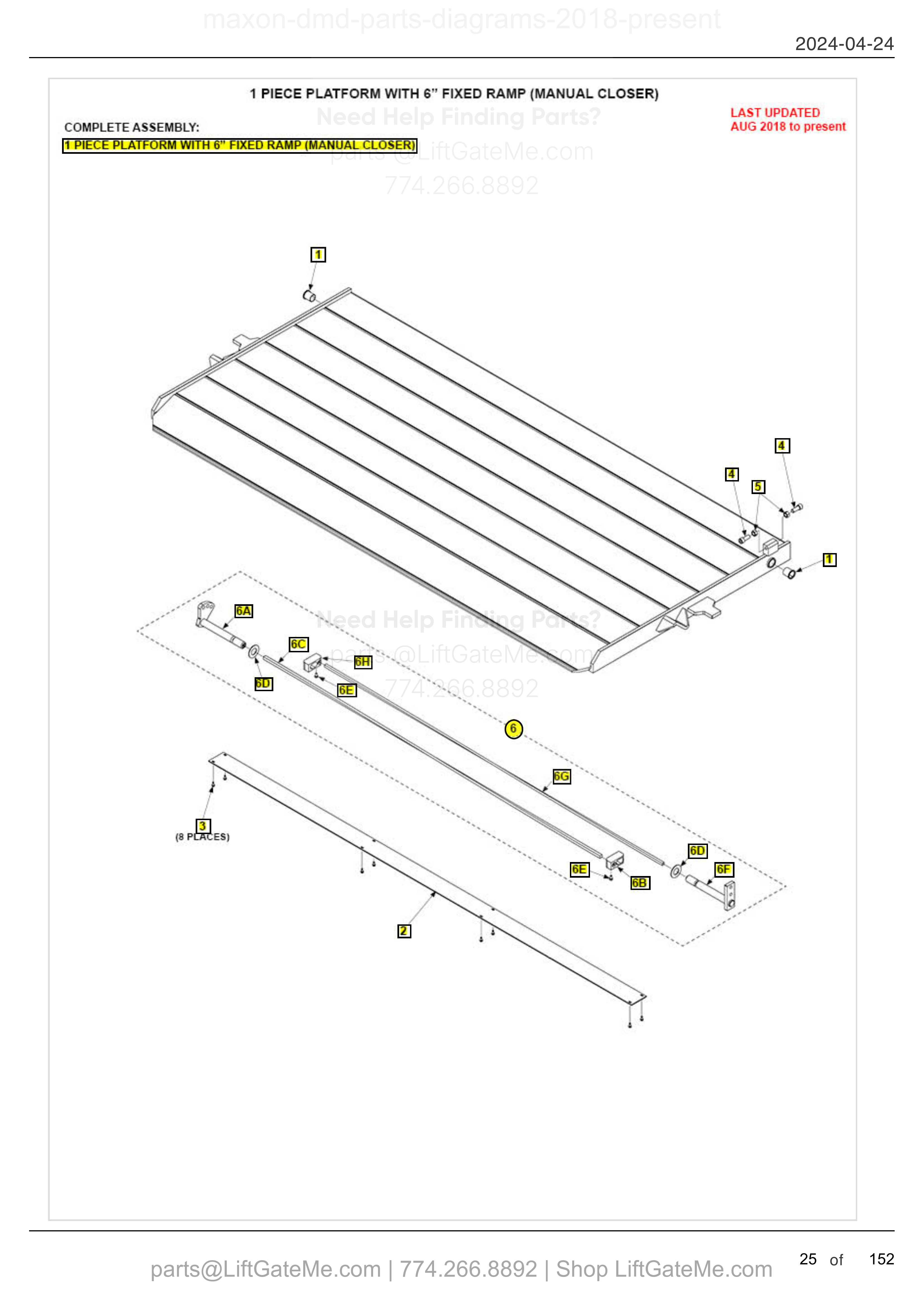 1 PIECE PLATFORM WITH 6” FIXED RAMP (MANUAL CLOSER) diagram