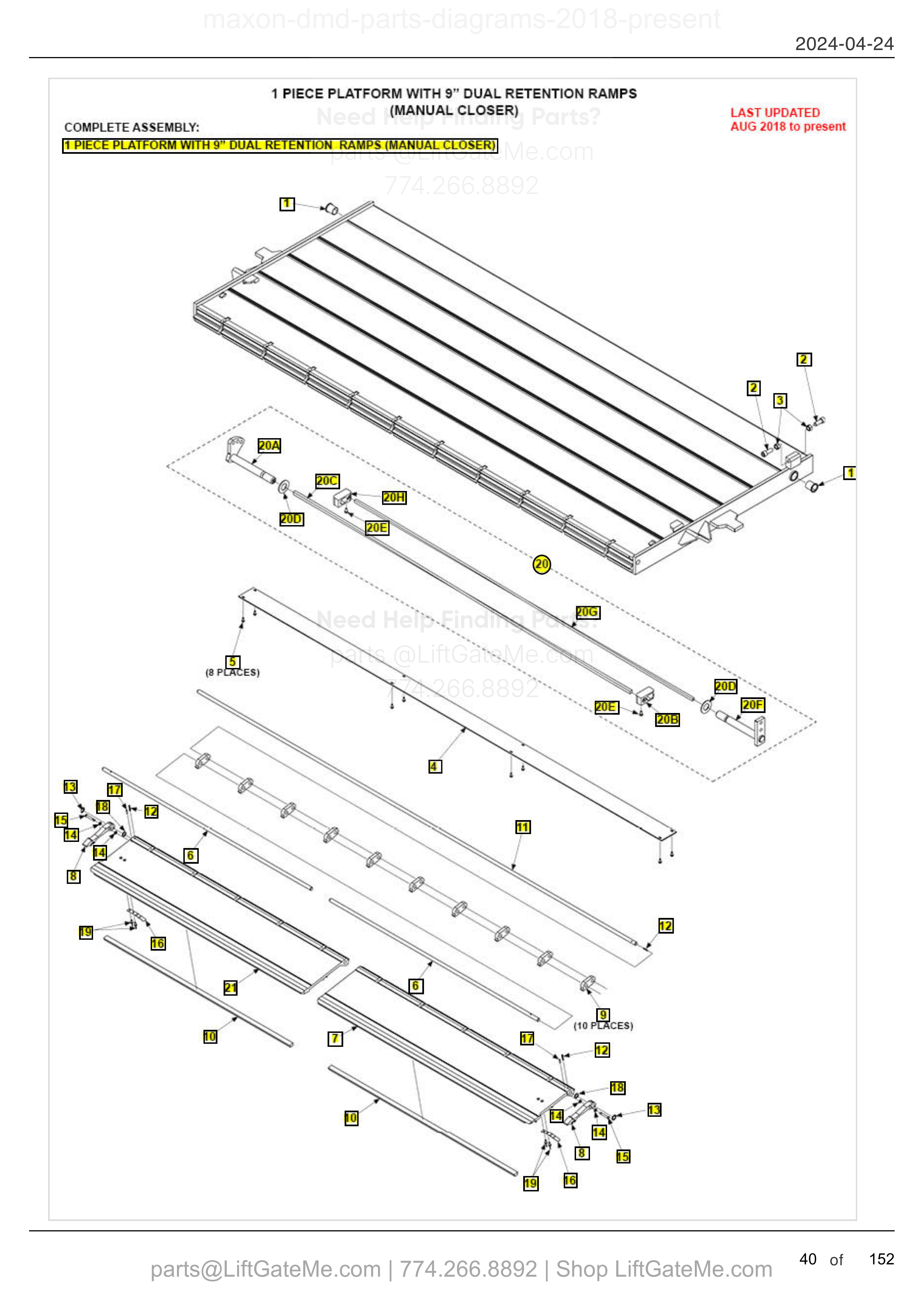 1 PIECE PLATFORM WITH 9” DUAL RETENTION RAMPS (MANUAL CLOSER) diagram