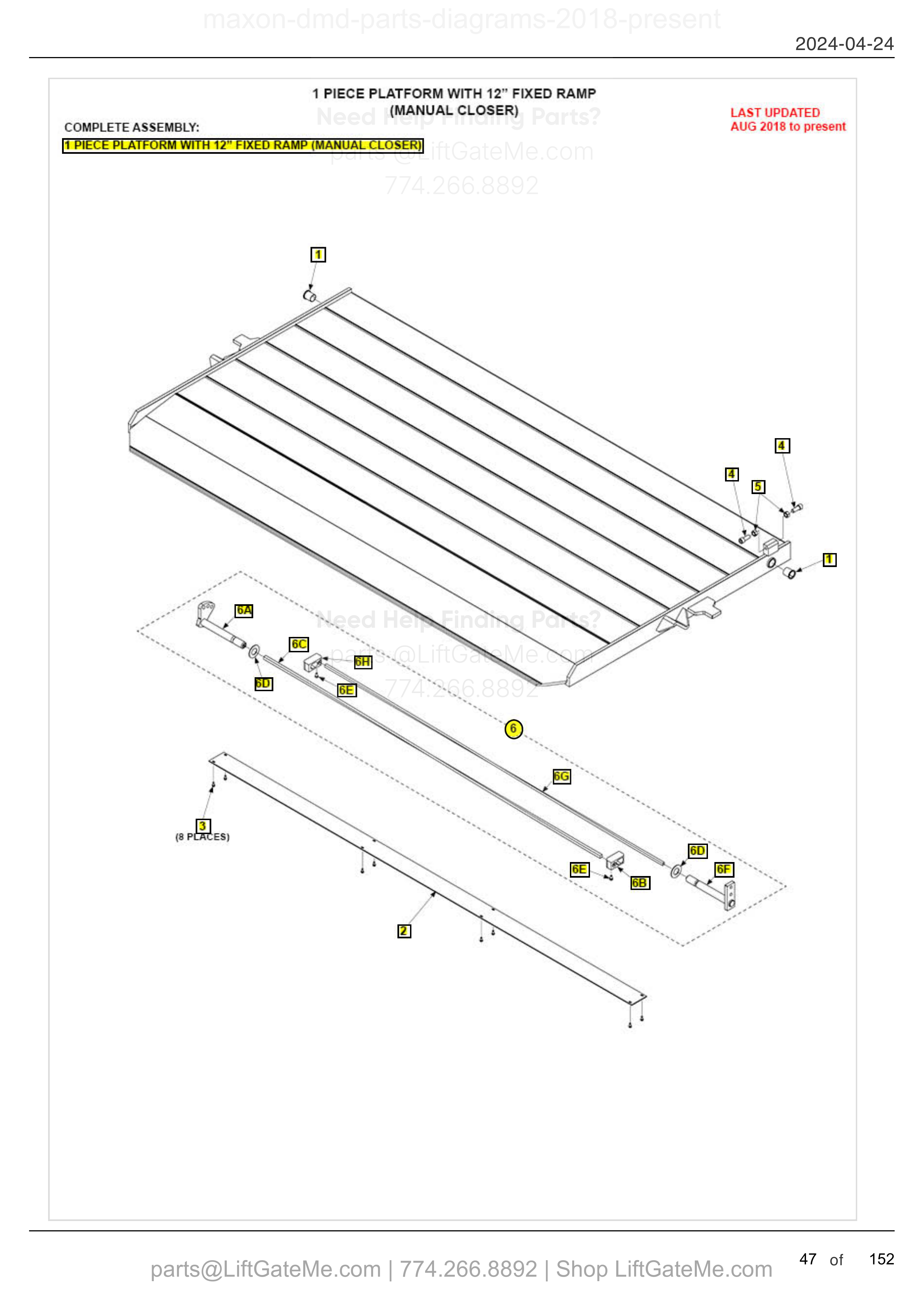 1 PIECE PLATFORM WITH 12” FIXED RAMP (MANUAL CLOSER) diagram