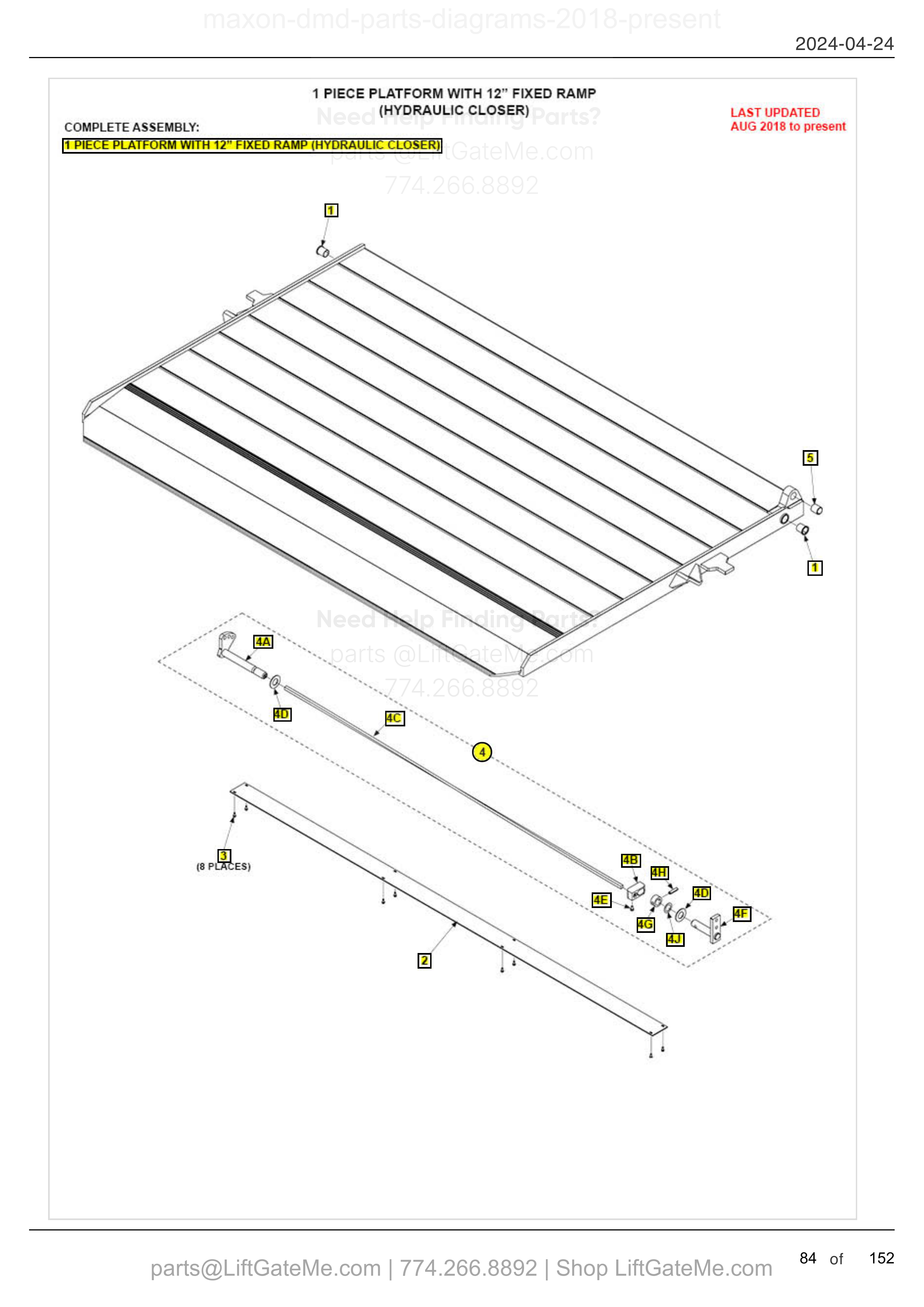 1 PIECE PLATFORM WITH 12" FIXED RAMP (HYDRAULIC CLOSER) diagram