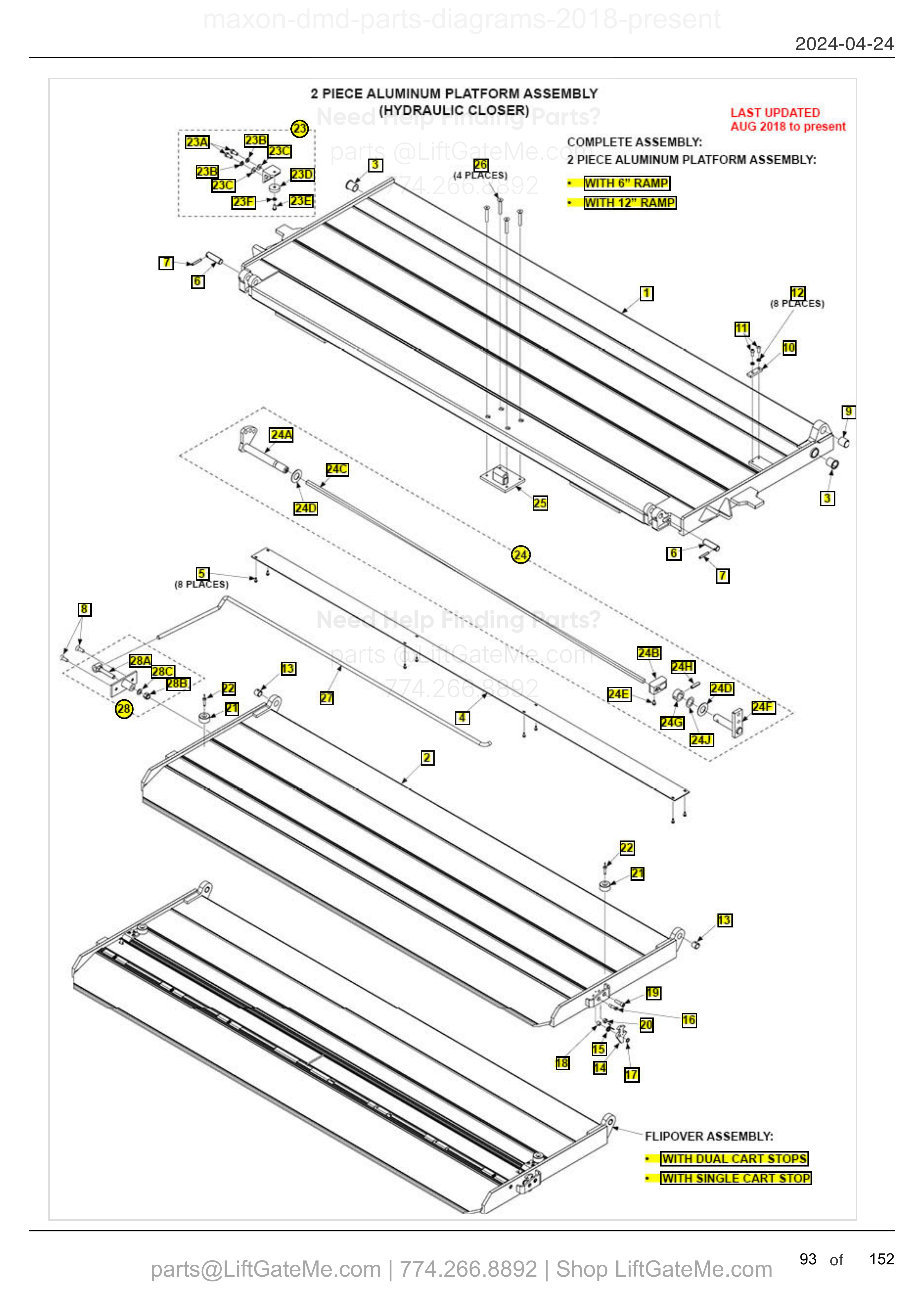 2 PIECE ALUMINUM PLATFORM ASSEMBLY (HYDRAULIC CLOSER) diagram