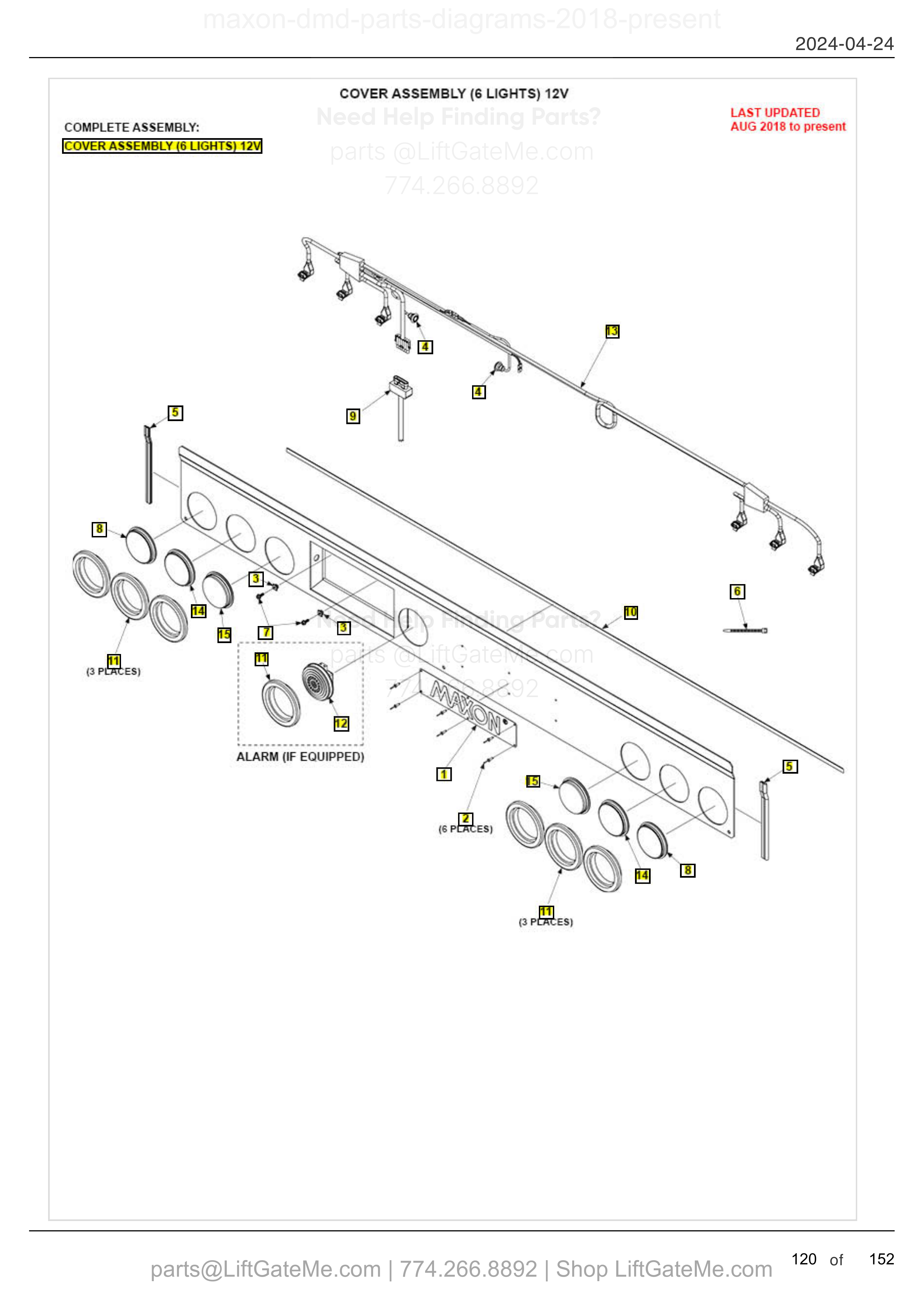 COVER ASSEMBLY (6 LIGHTS) 12V diagram