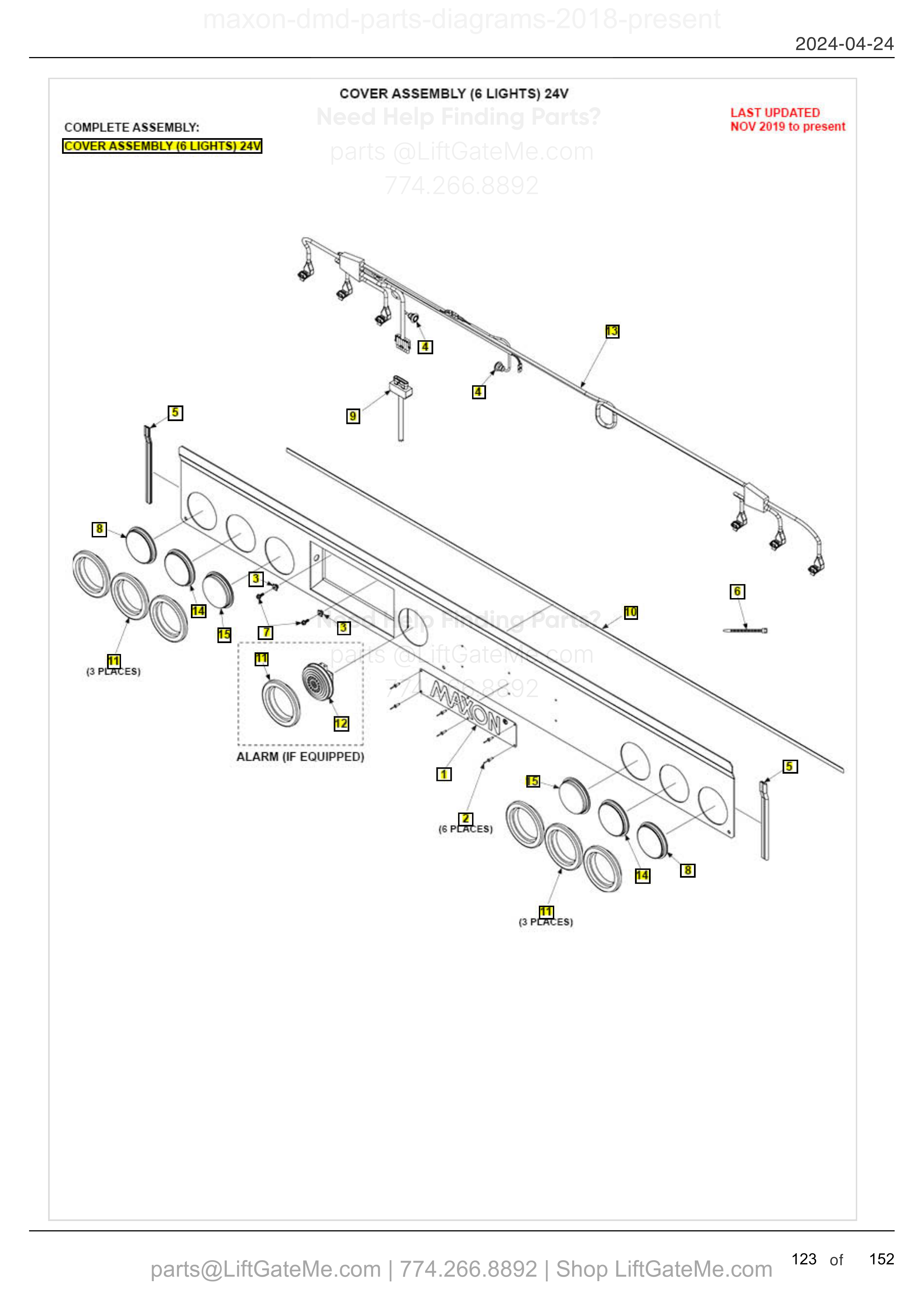 COVER ASSEMBLY (6 LIGHTS) 24V diagram
