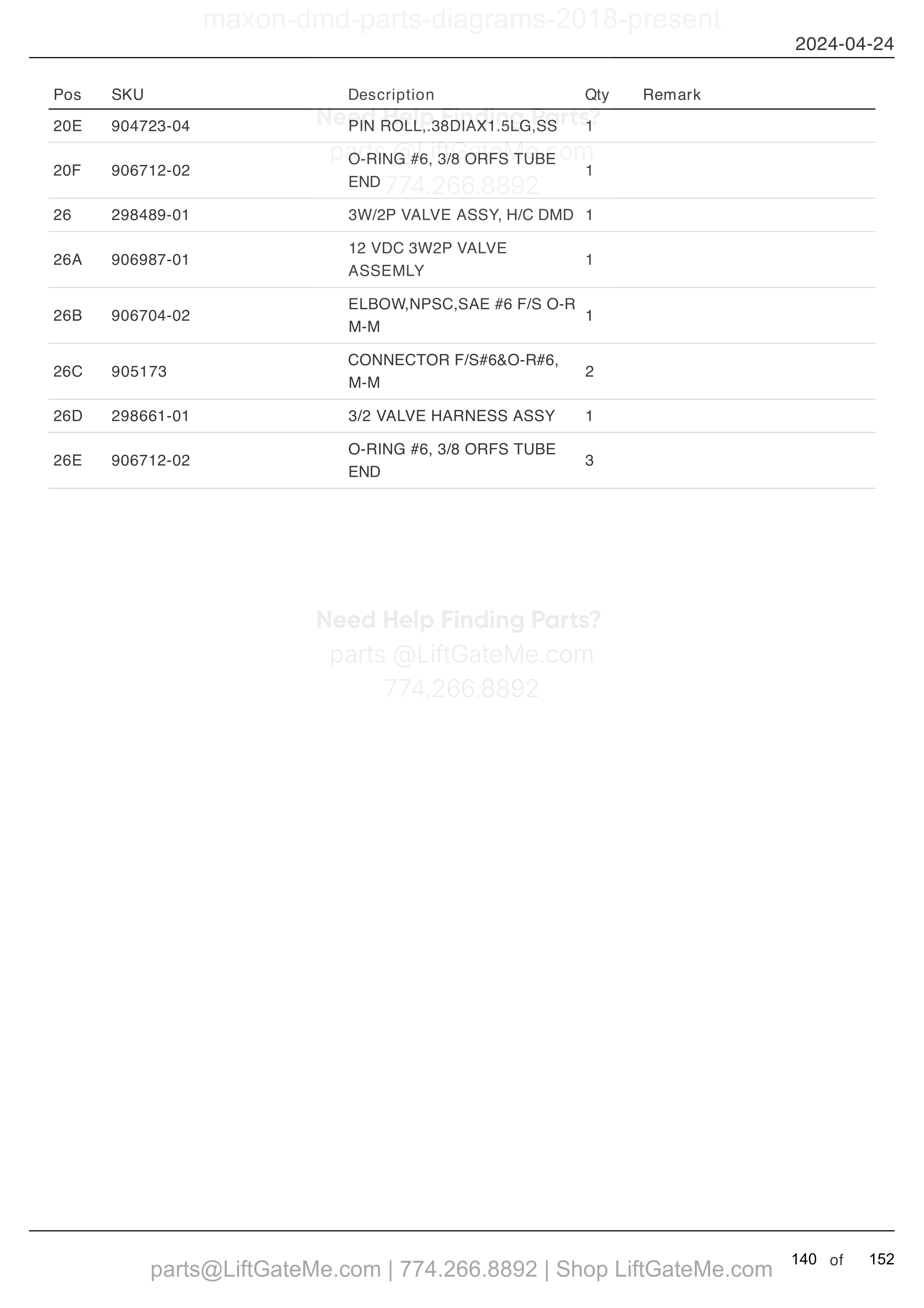 HYDRAULIC SYSTEMS (HYDRAULIC CLOSER) parts table