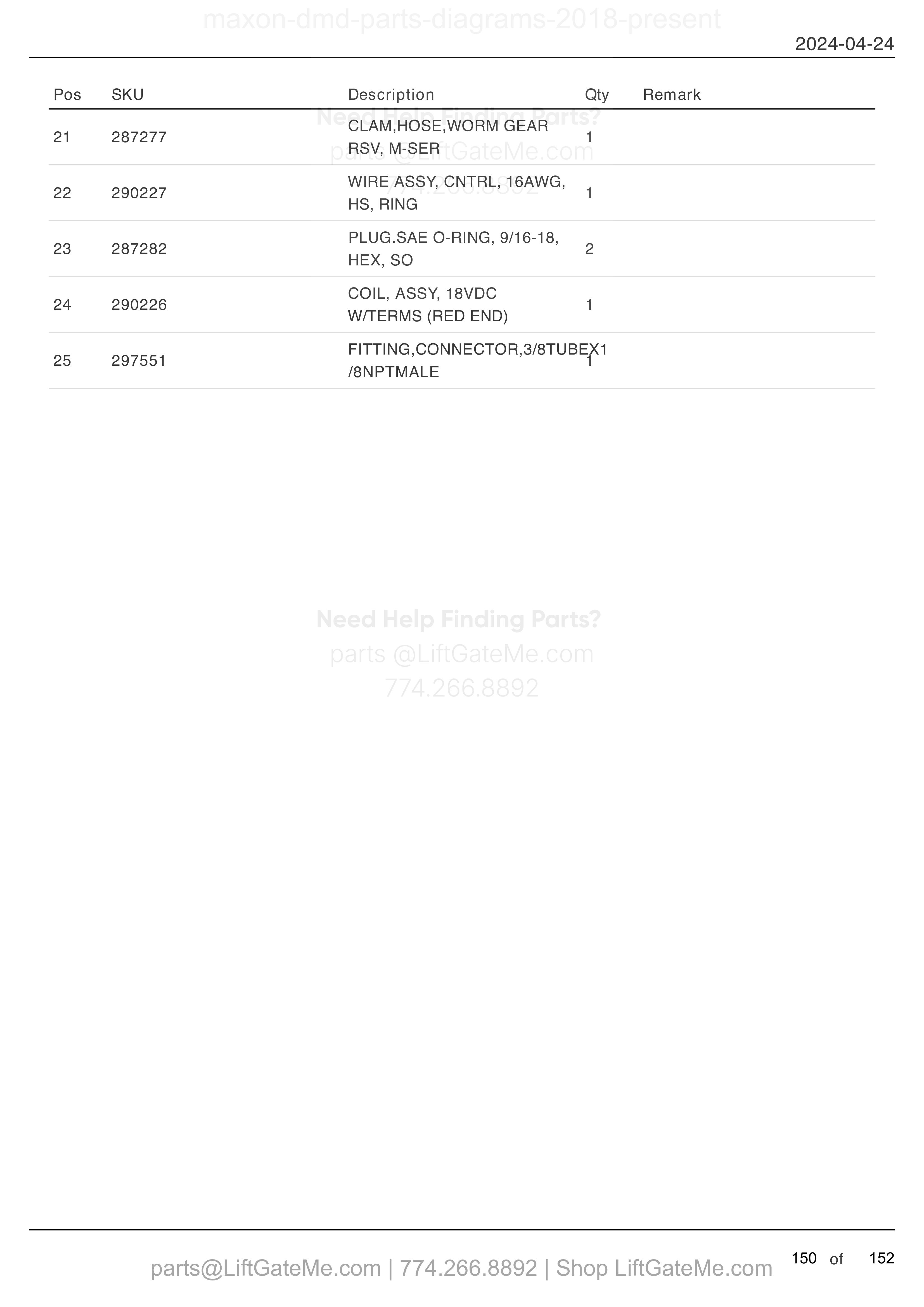 24 VDC POWER UNIT (continued) parts table