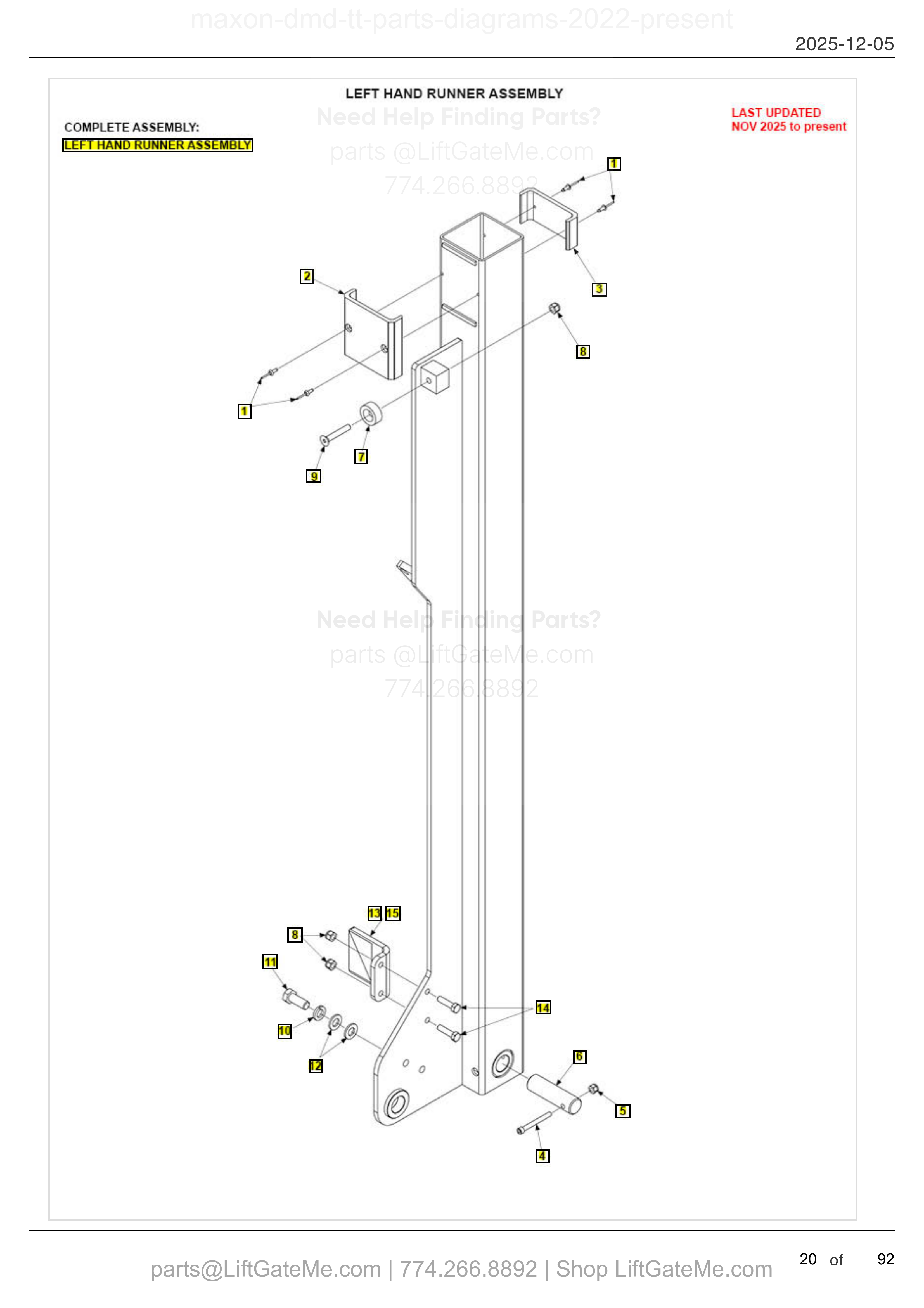 LEFT HAND RUNNER ASSEMBLY diagram
