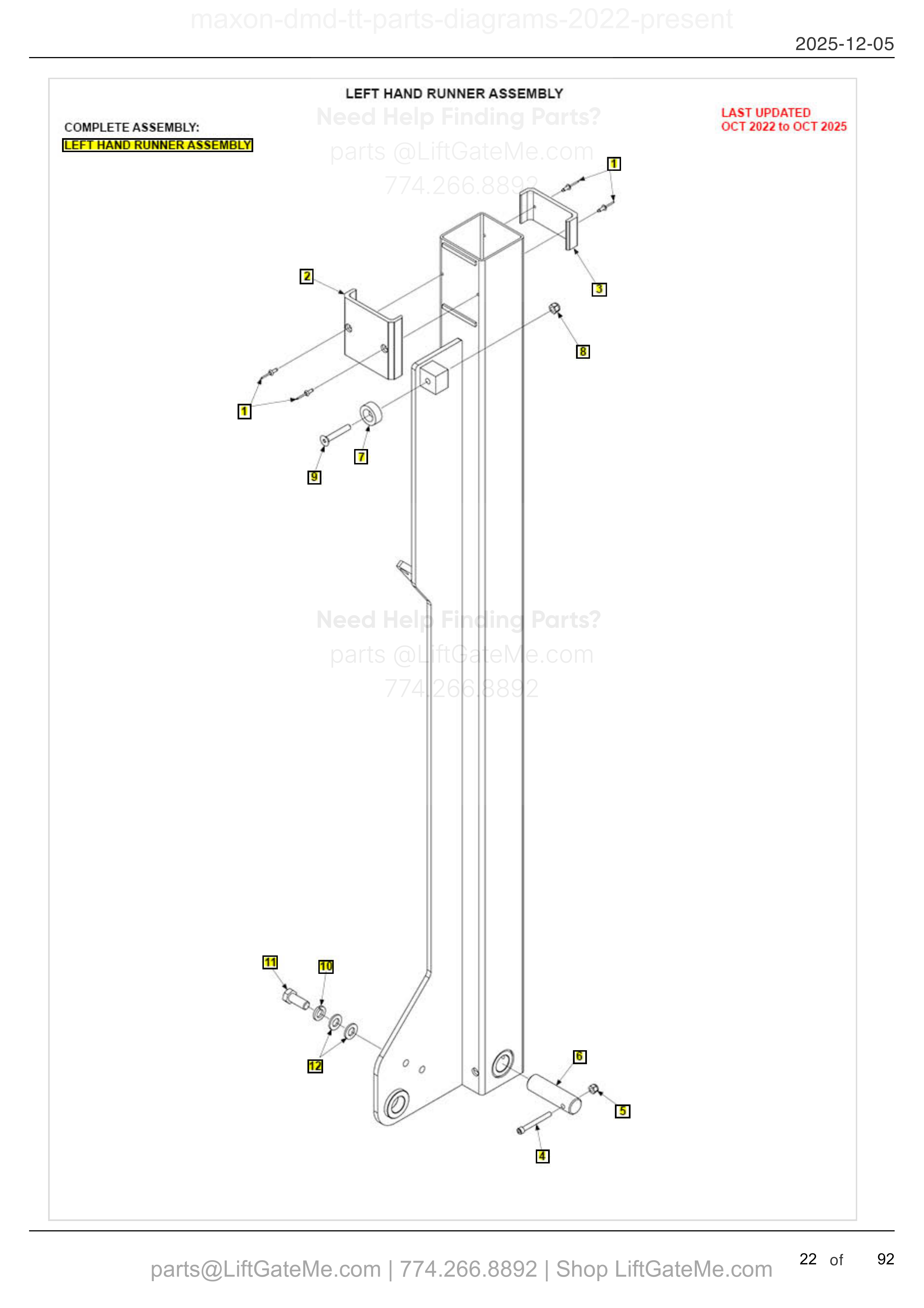 LEFT HAND RUNNER ASSEMBLY diagram