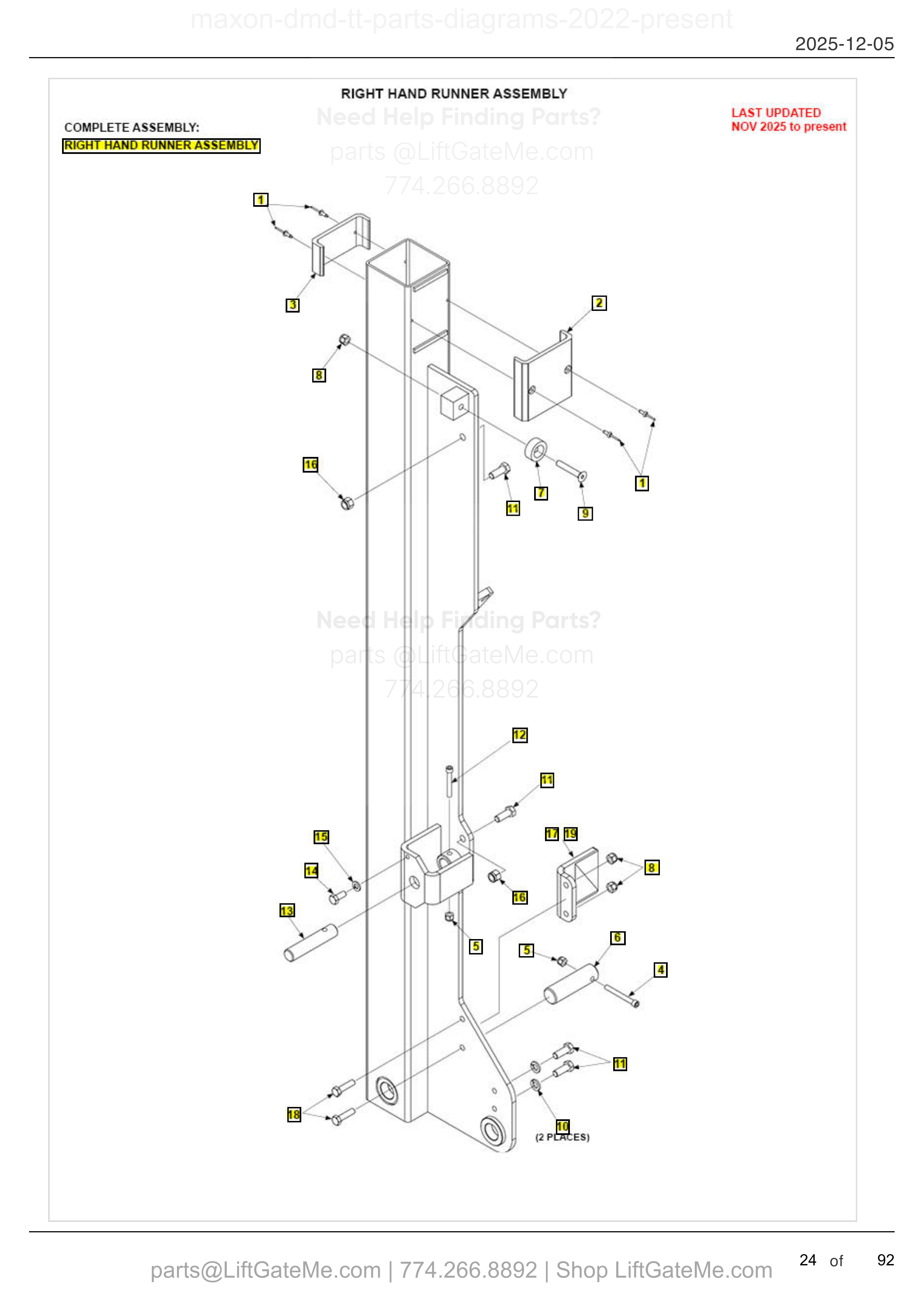 RIGHT HAND RUNNER ASSEMBLY diagram