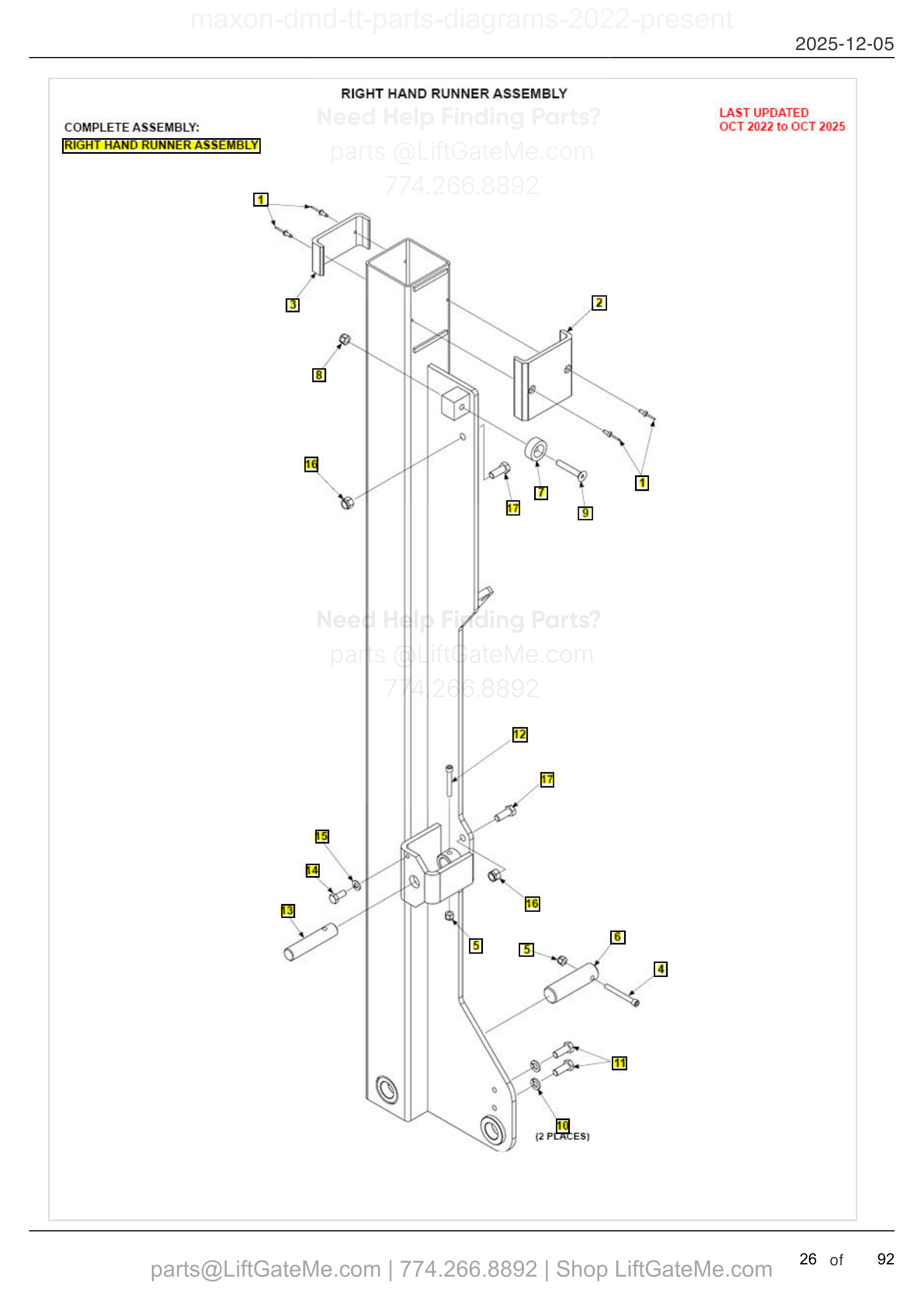 RIGHT HAND RUNNER ASSEMBLY diagram