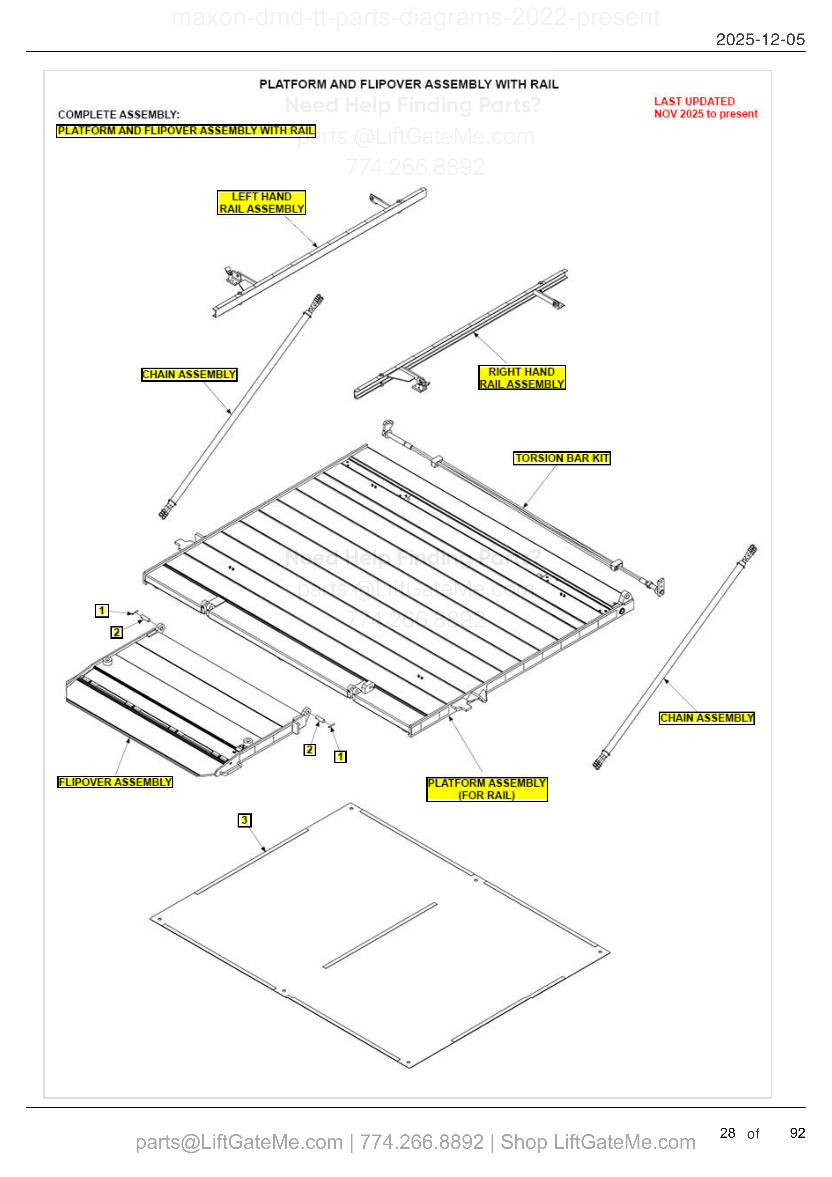 PLATFORM AND FLIPOVER ASSEMBLY WITH RAIL diagram