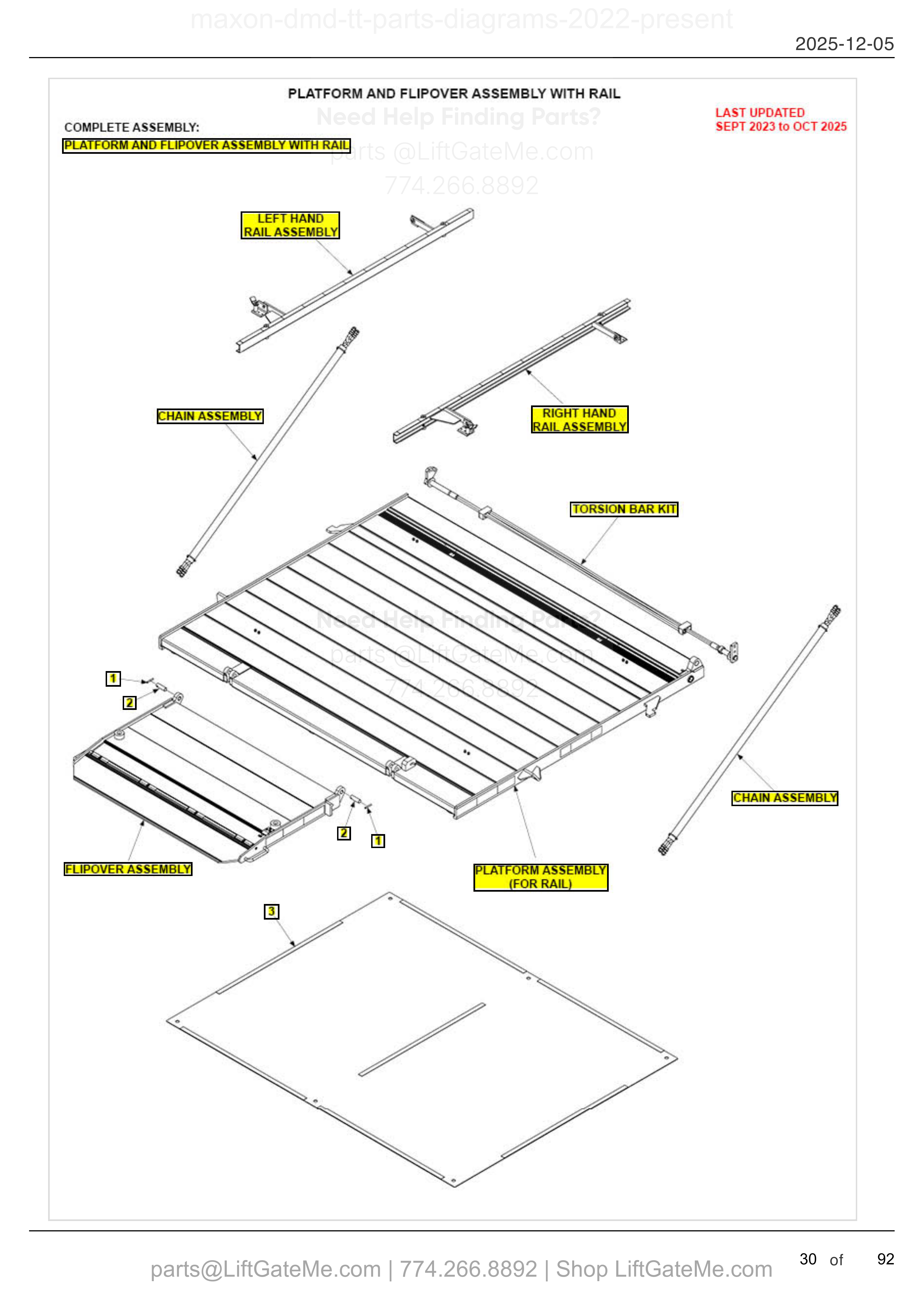 PLATFORM AND FLIPOVER ASSEMBLY WITH RAIL diagram