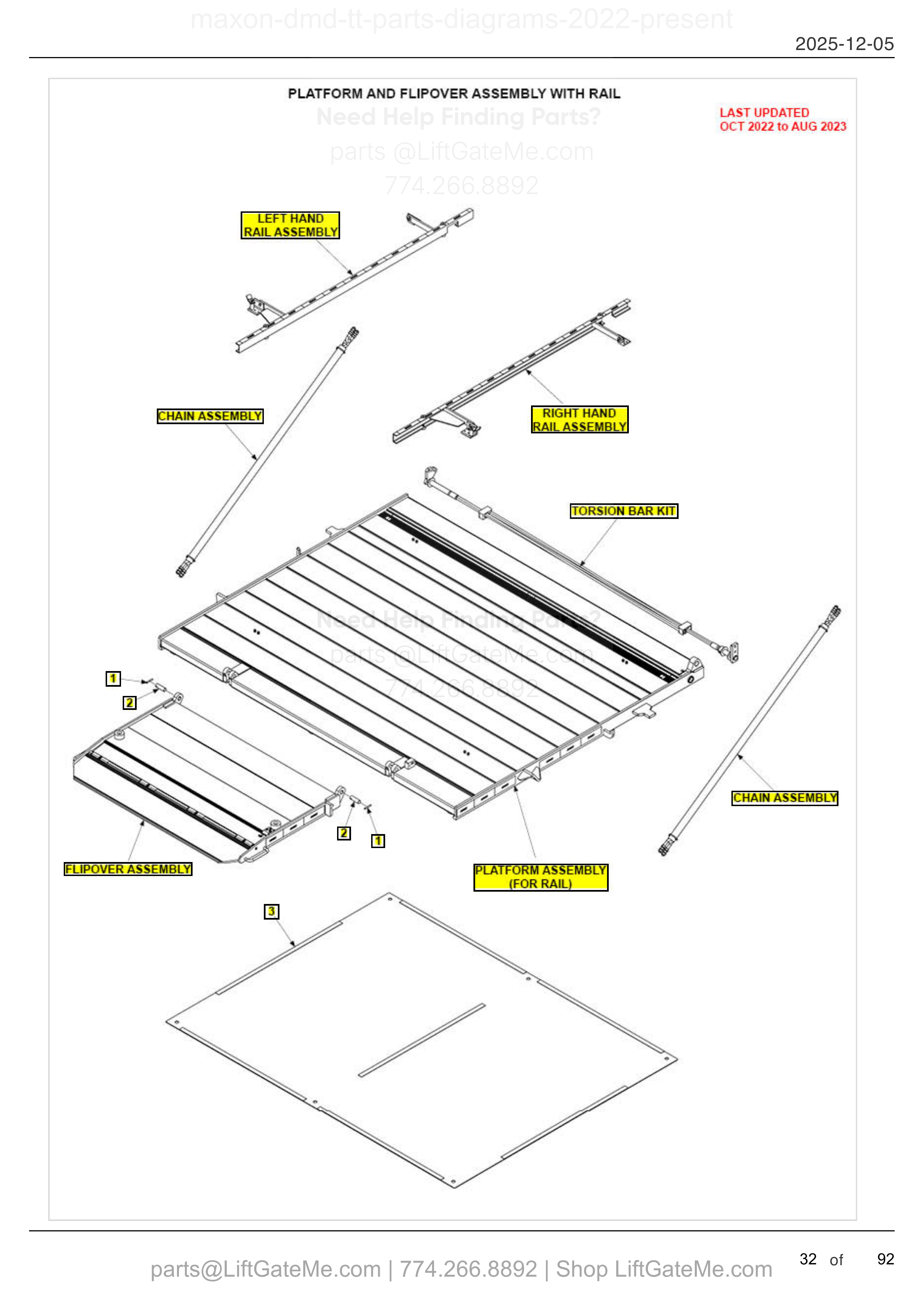 PLATFORM AND FLIPOVER ASSEMBLY WITH RAIL diagram