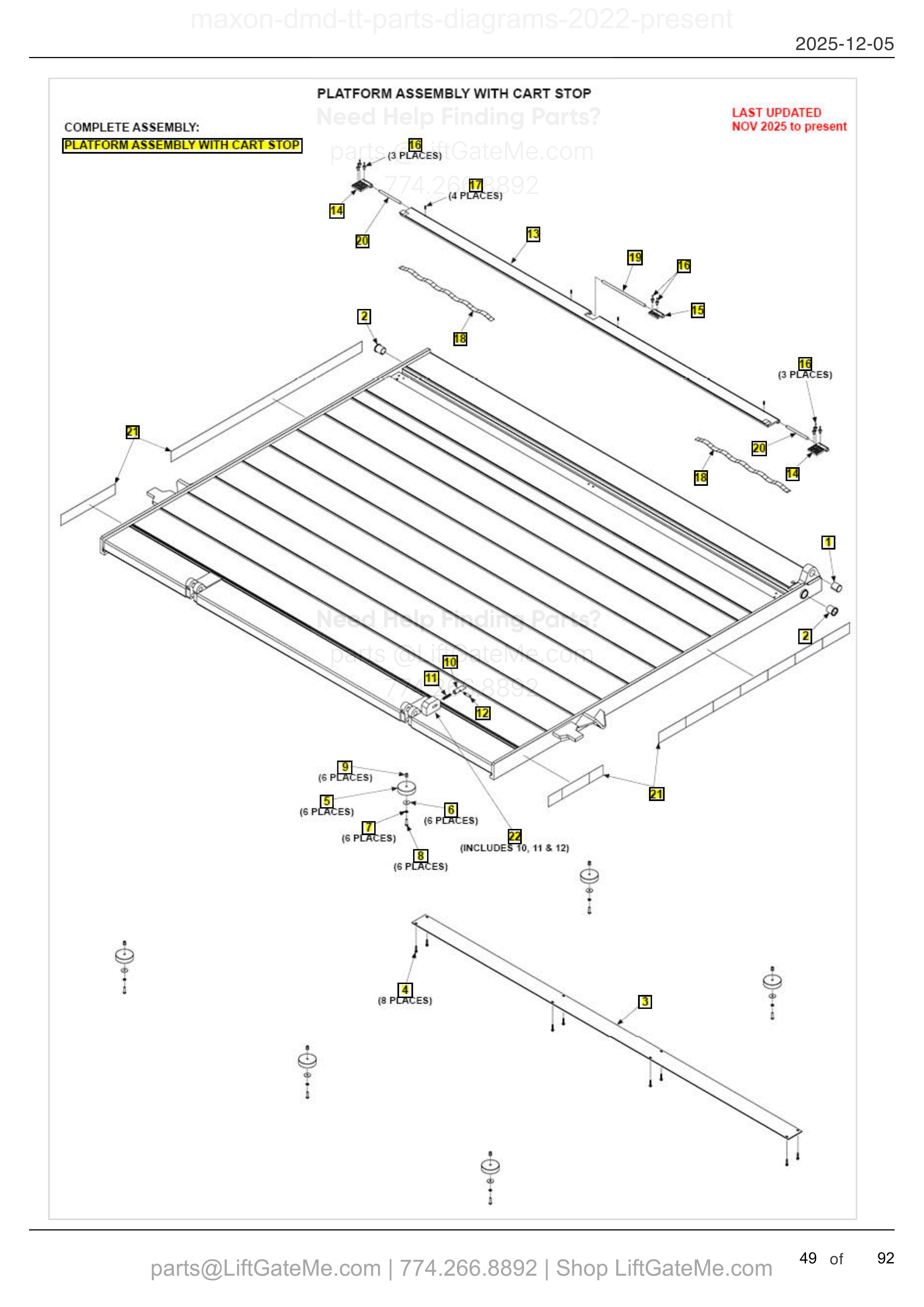 PLATFORM ASSEMBLY WITH CART STOP diagram