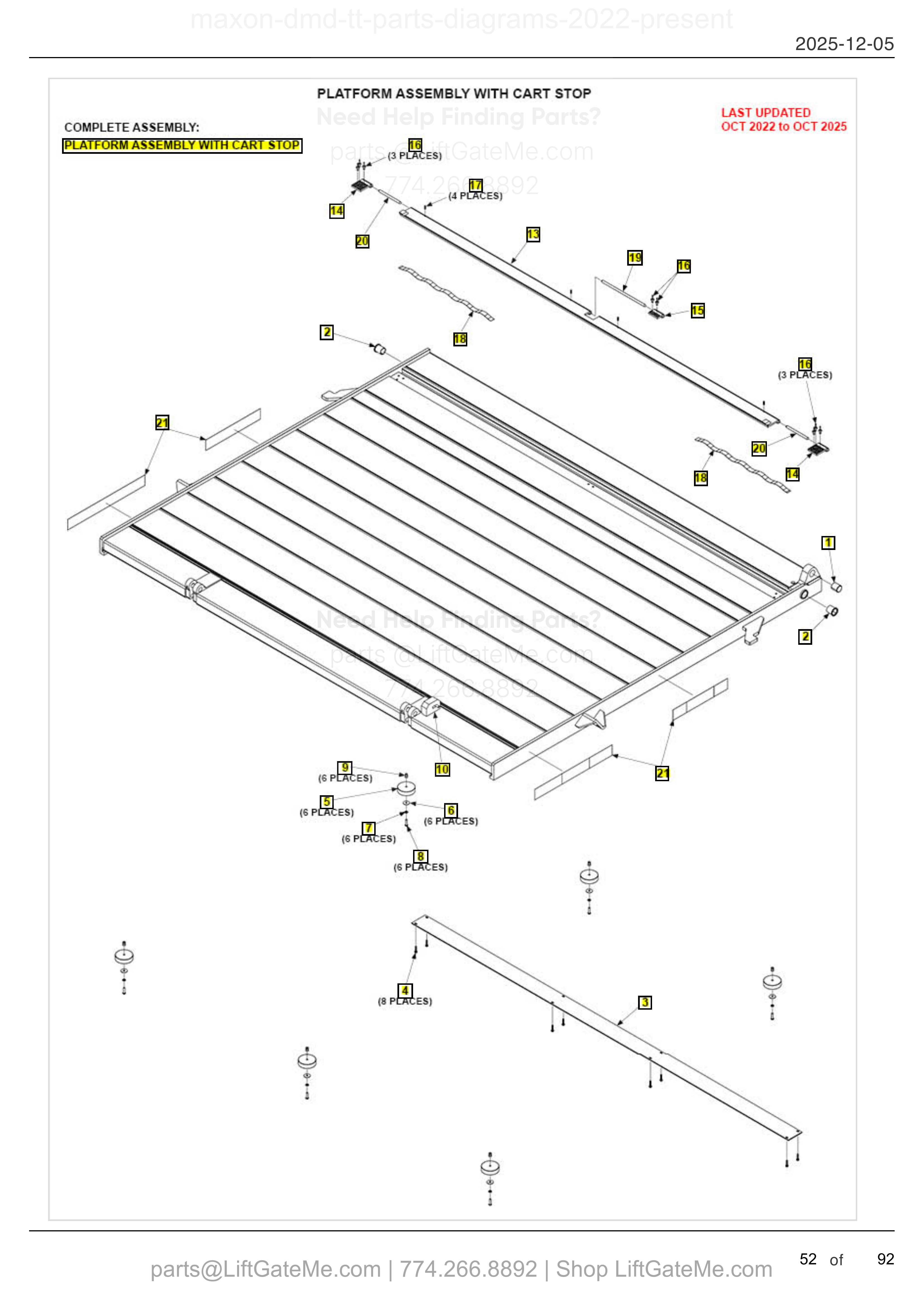 PLATFORM ASSEMBLY WITH CART STOP diagram