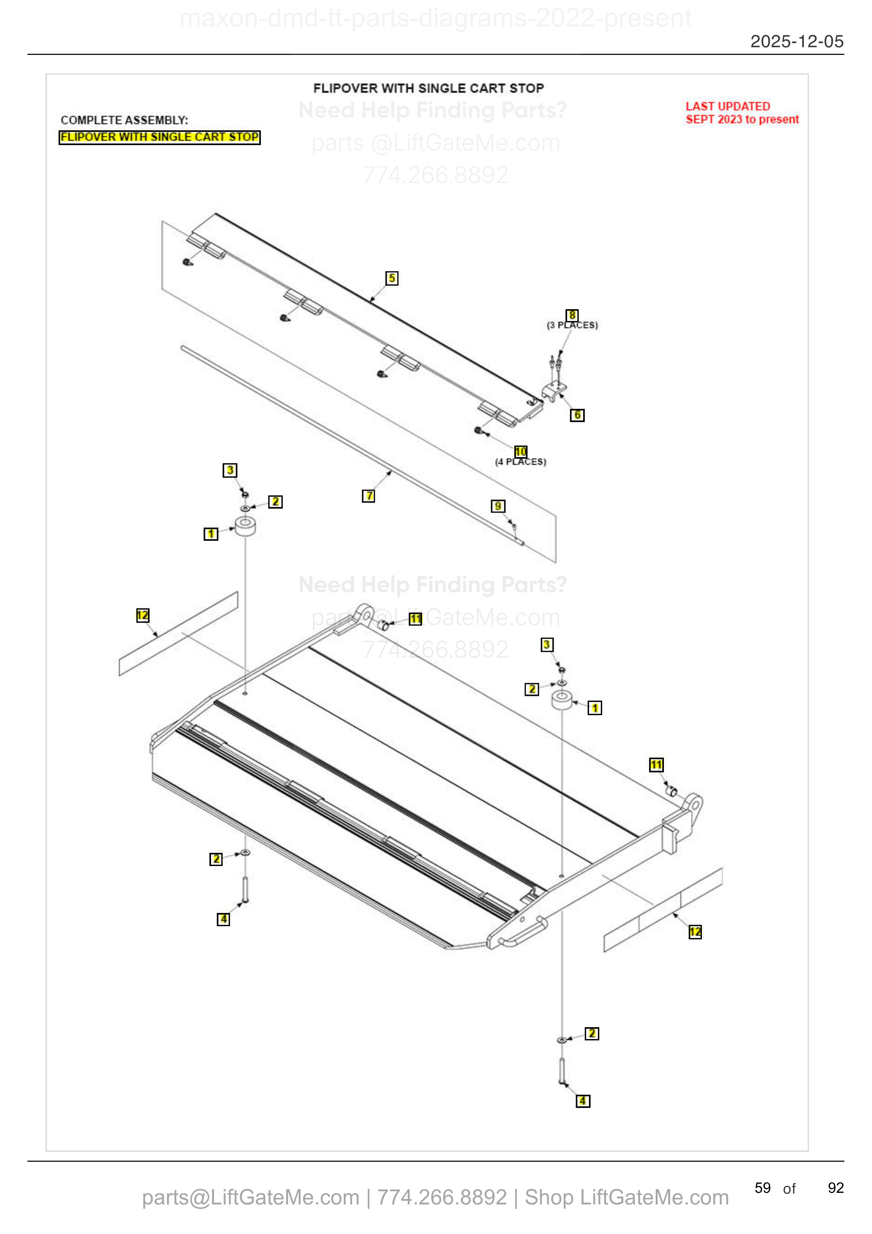 FLIPOVER WITH SINGLE CART STOP diagram