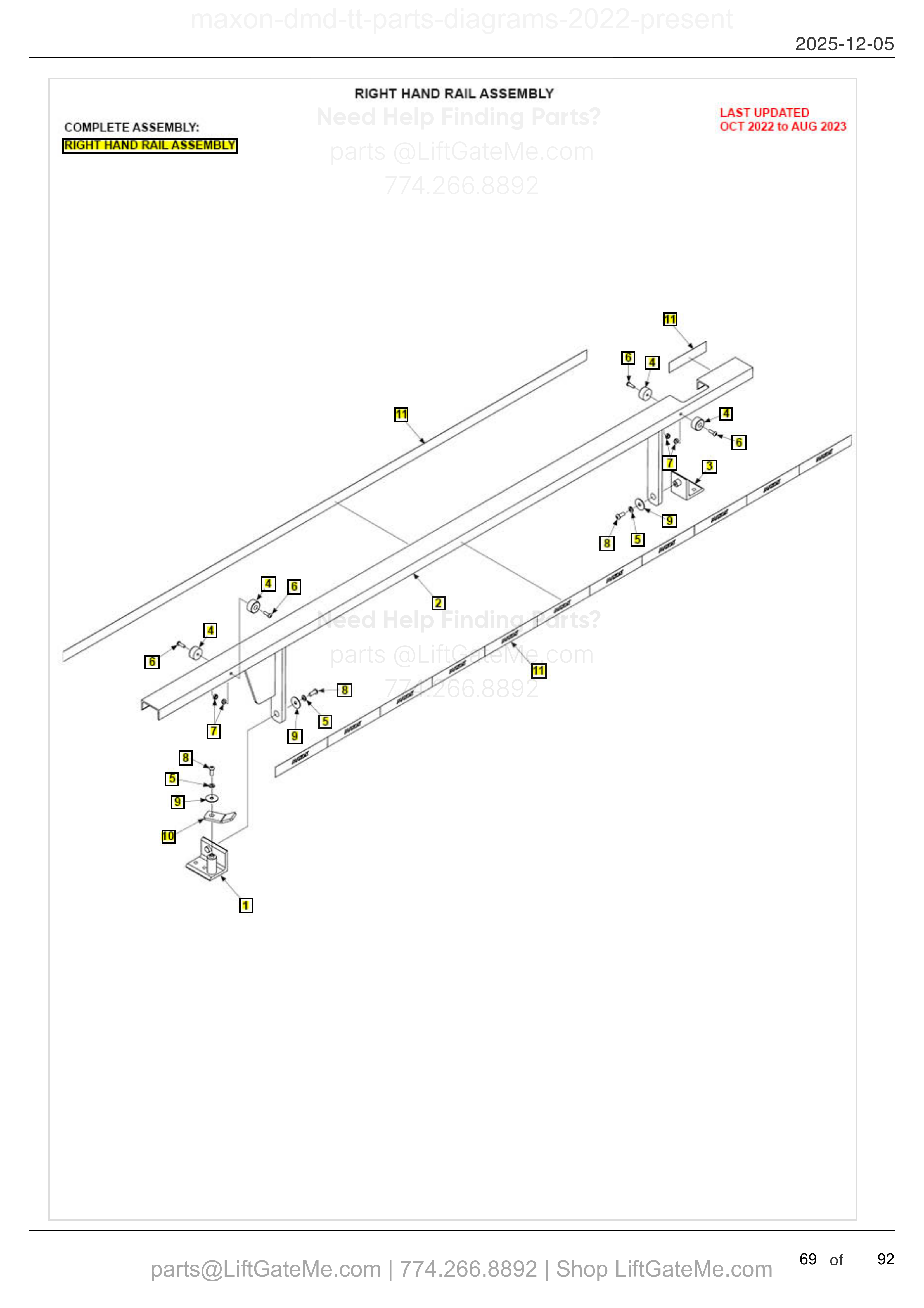RIGHT HAND RAIL ASSEMBLY diagram
