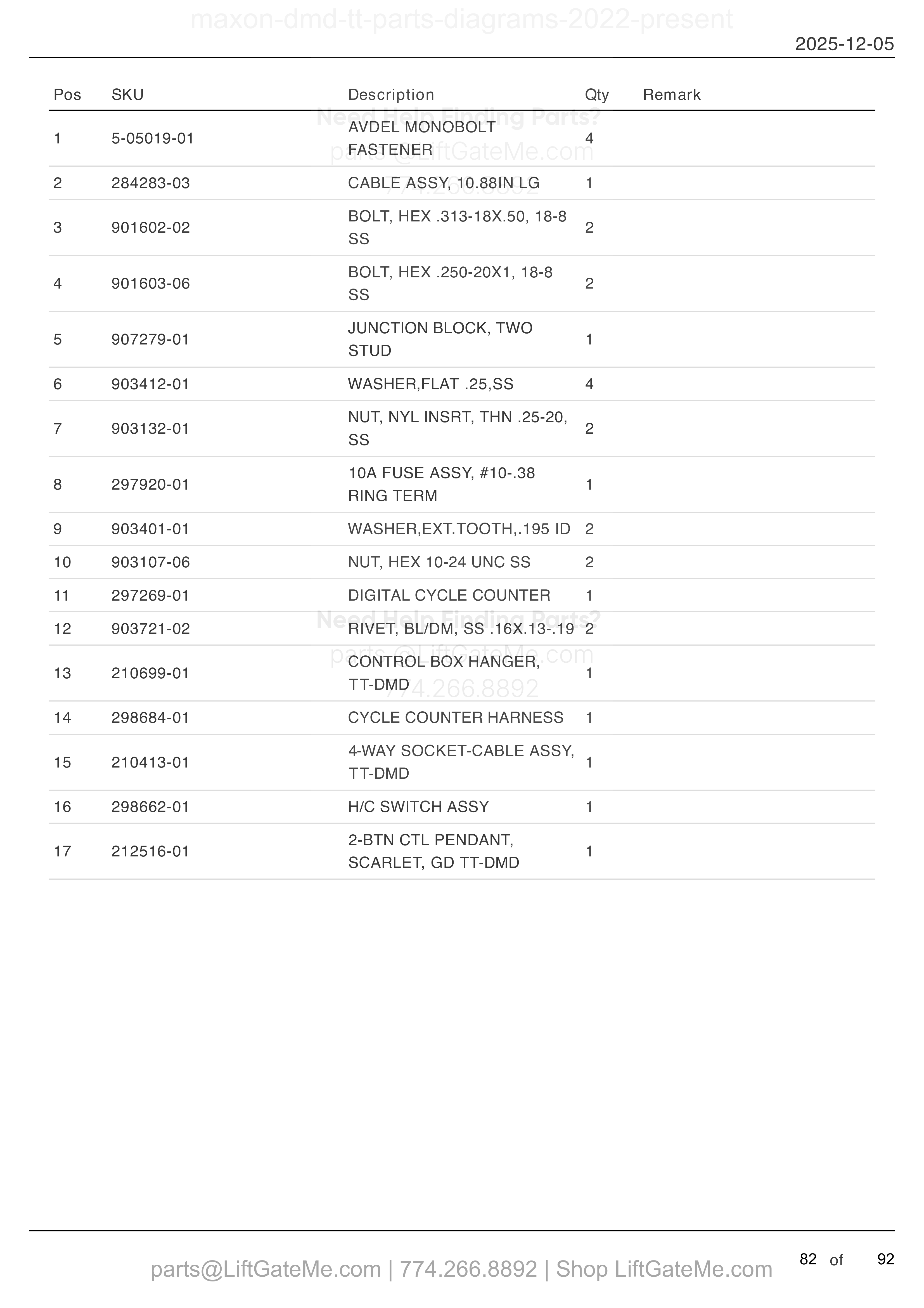 ELECTRICAL SYSTEMS (STANDARD) parts table