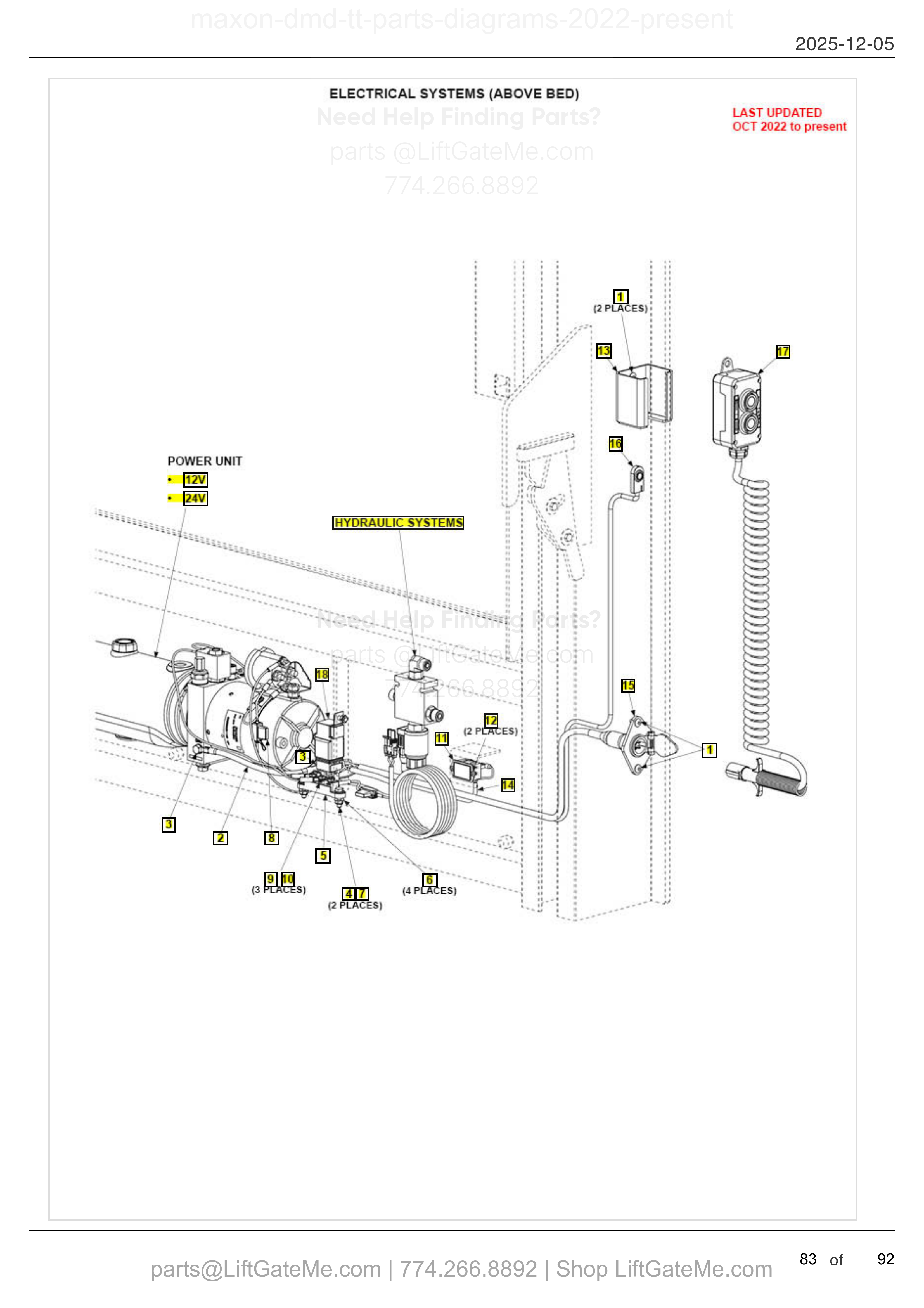 ELECTRICAL SYSTEMS (ABOVE BED) diagram
