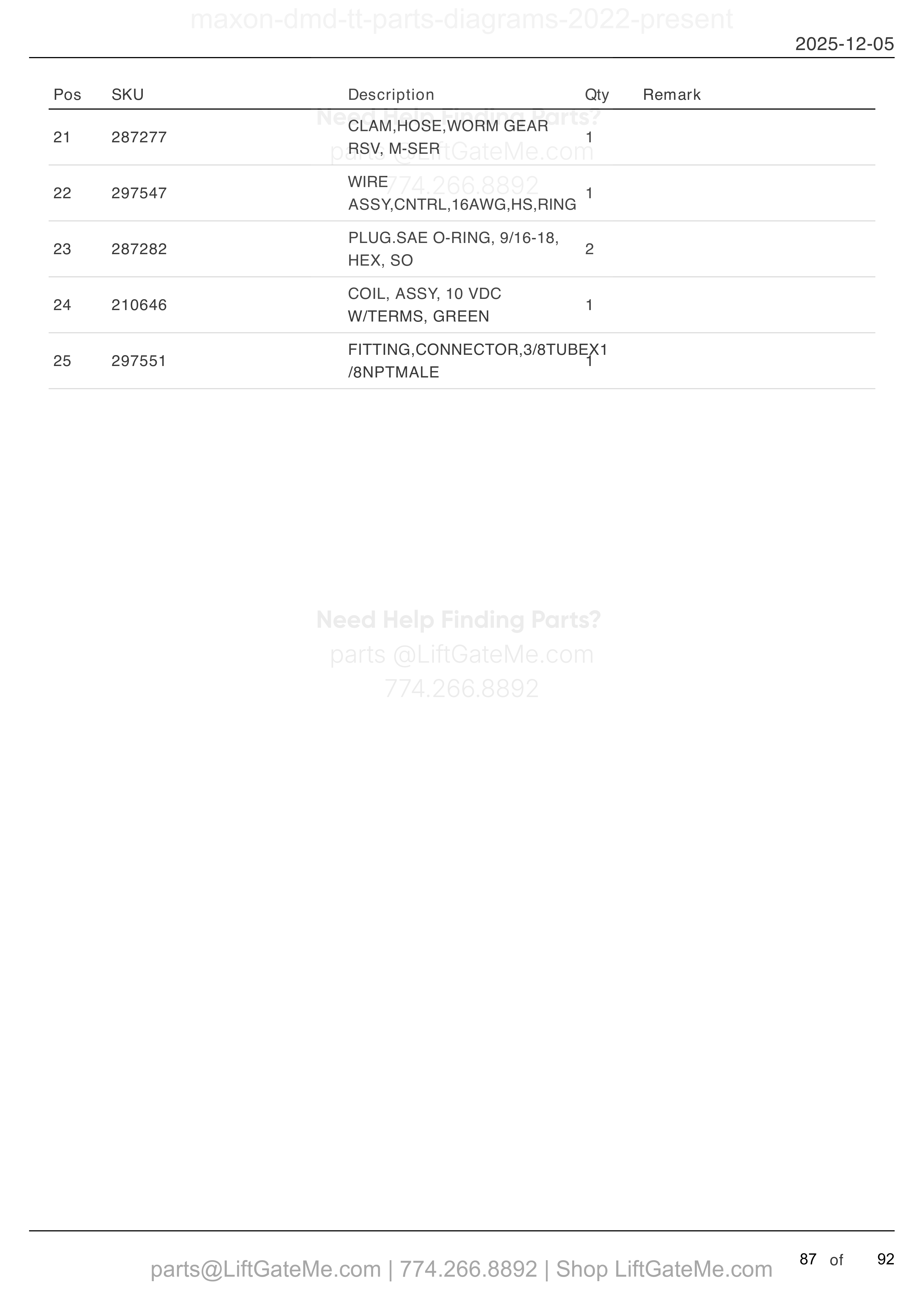 12 VDC POWER UNIT (continued) parts table
