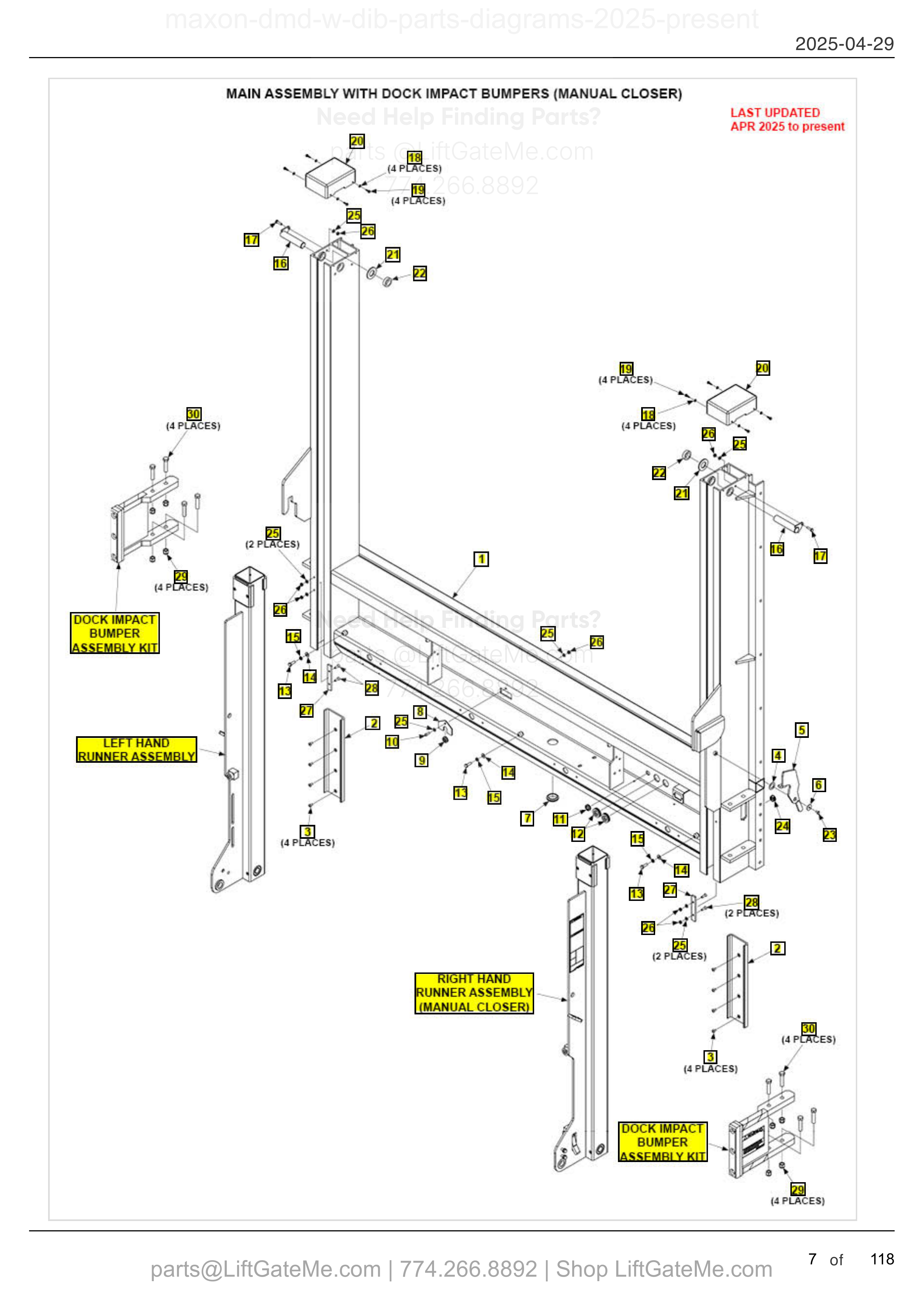 MAIN ASSEMBLY WITH DOCK IMPACT BUMPERS (MANUAL CLOSER) diagram