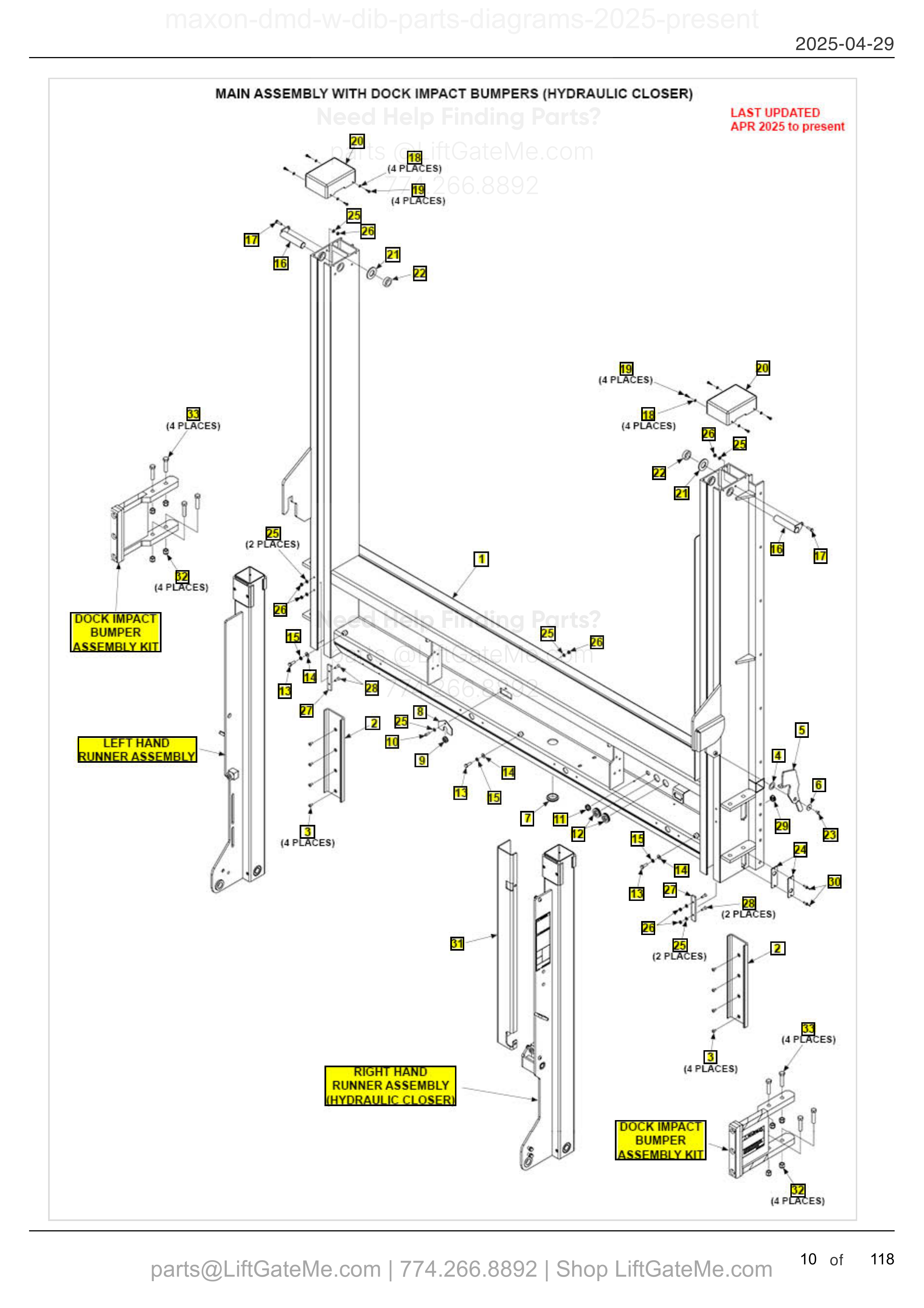 MAIN ASSEMBLY WITH DOCK IMPACT BUMPERS (HYDRAULIC CLOSER) diagram