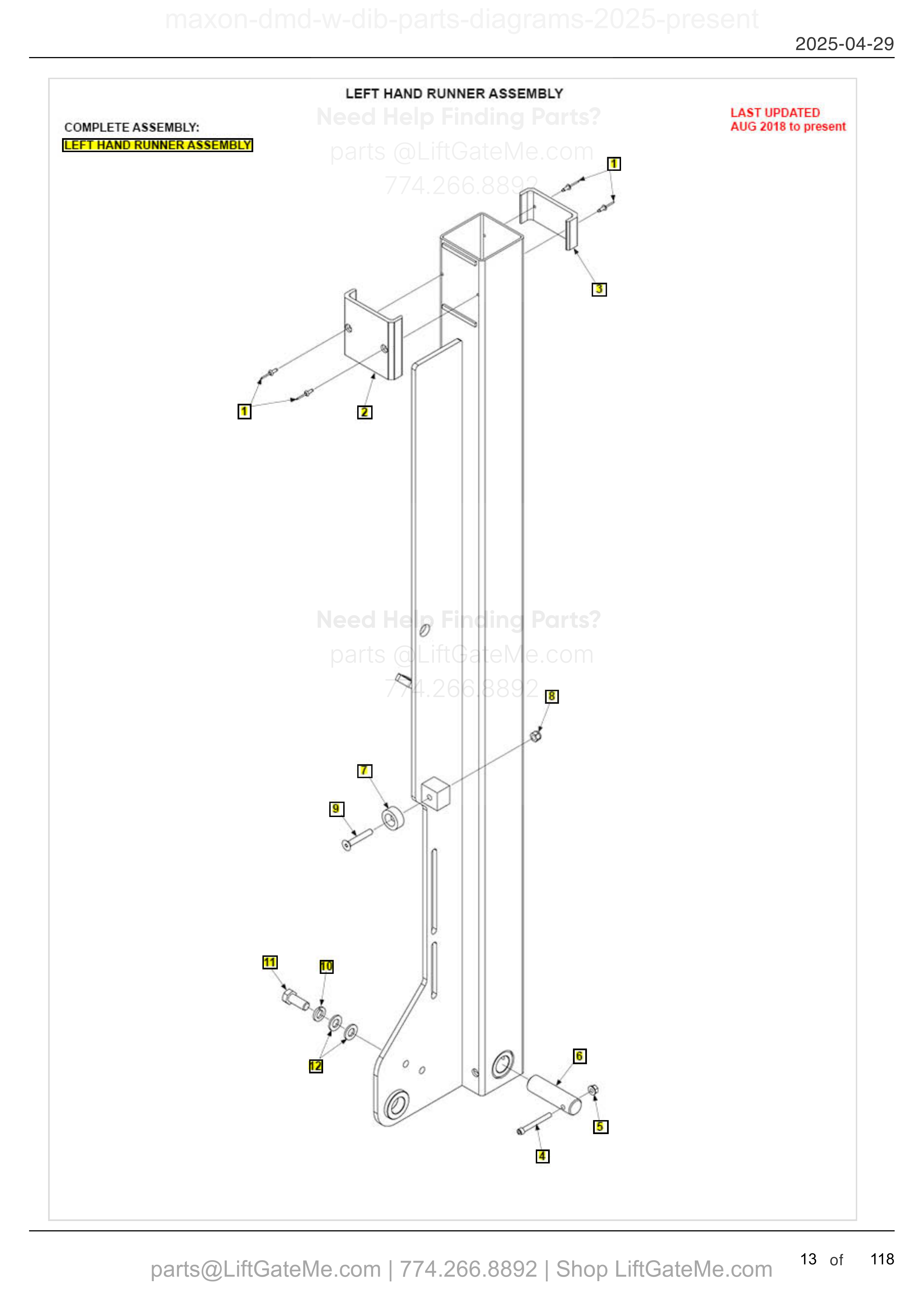 LEFT HAND RUNNER ASSEMBLY diagram