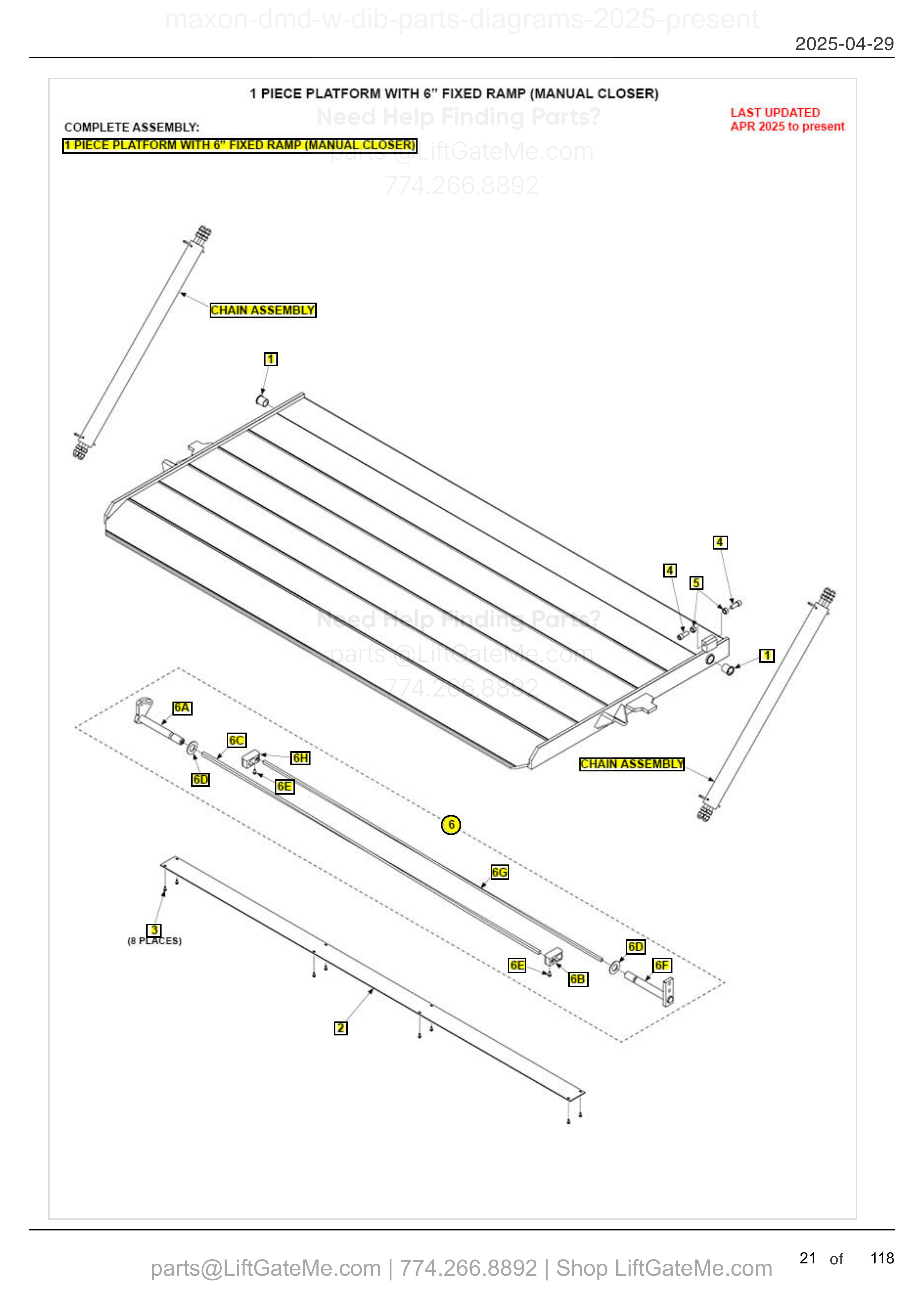 1 PIECE PLATFORM WITH 6” FIXED RAMP (MANUAL CLOSER) diagram