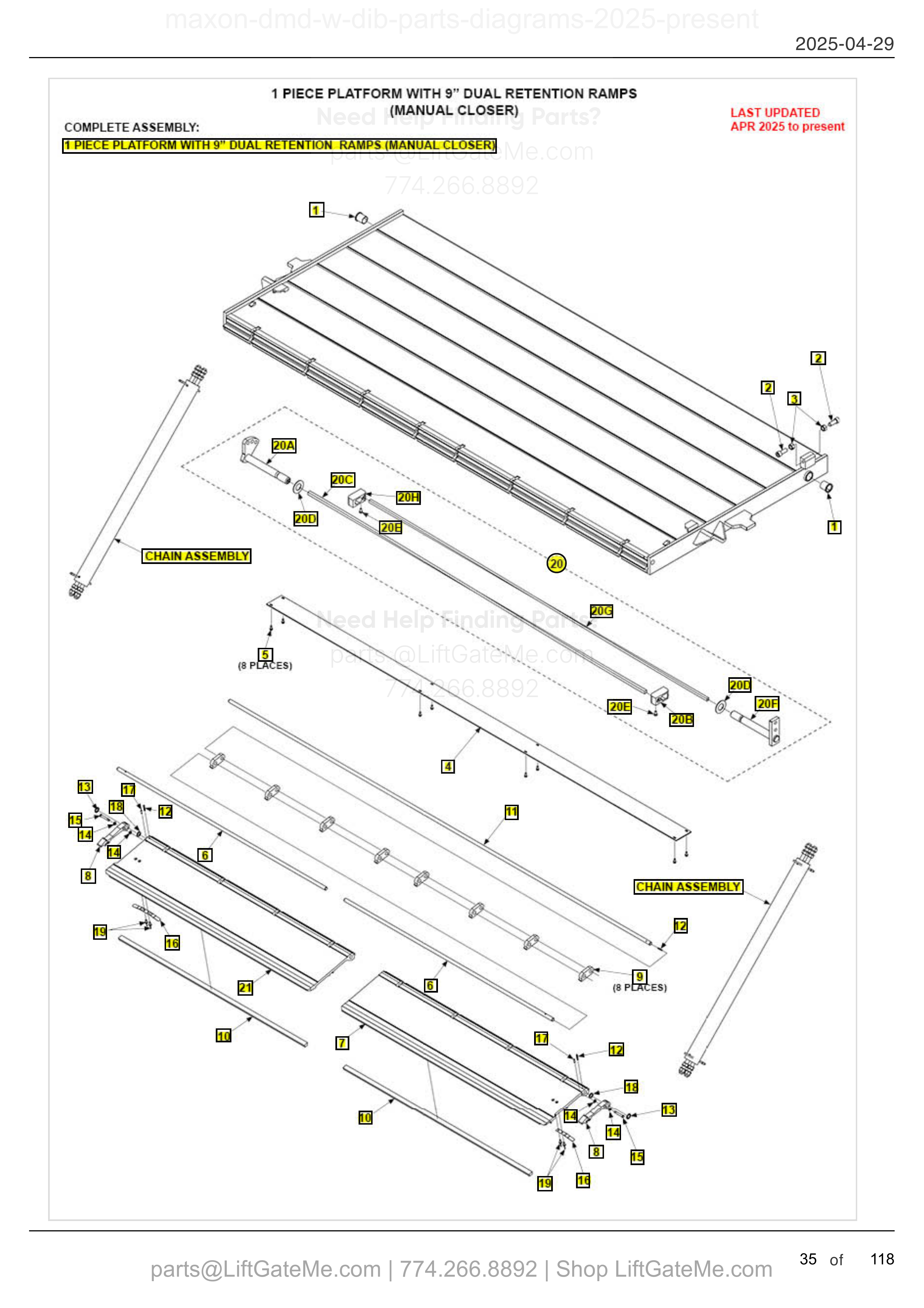 1 PIECE PLATFORM WITH 9" DUAL RETENTION RAMPS (MANUAL CLOSER) diagram