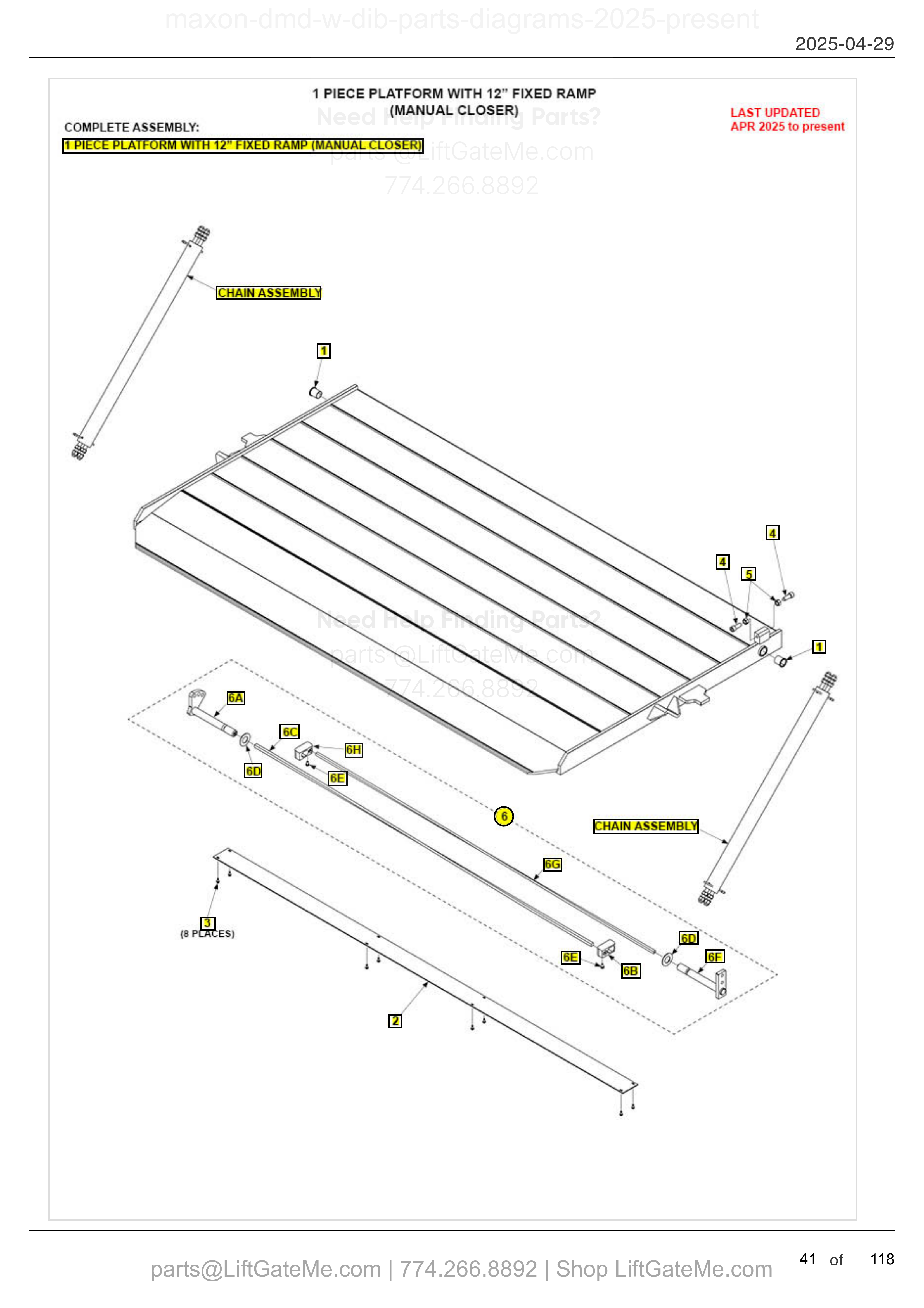 1 PIECE PLATFORM WITH 12" FIXED RAMP (MANUAL CLOSER) diagram