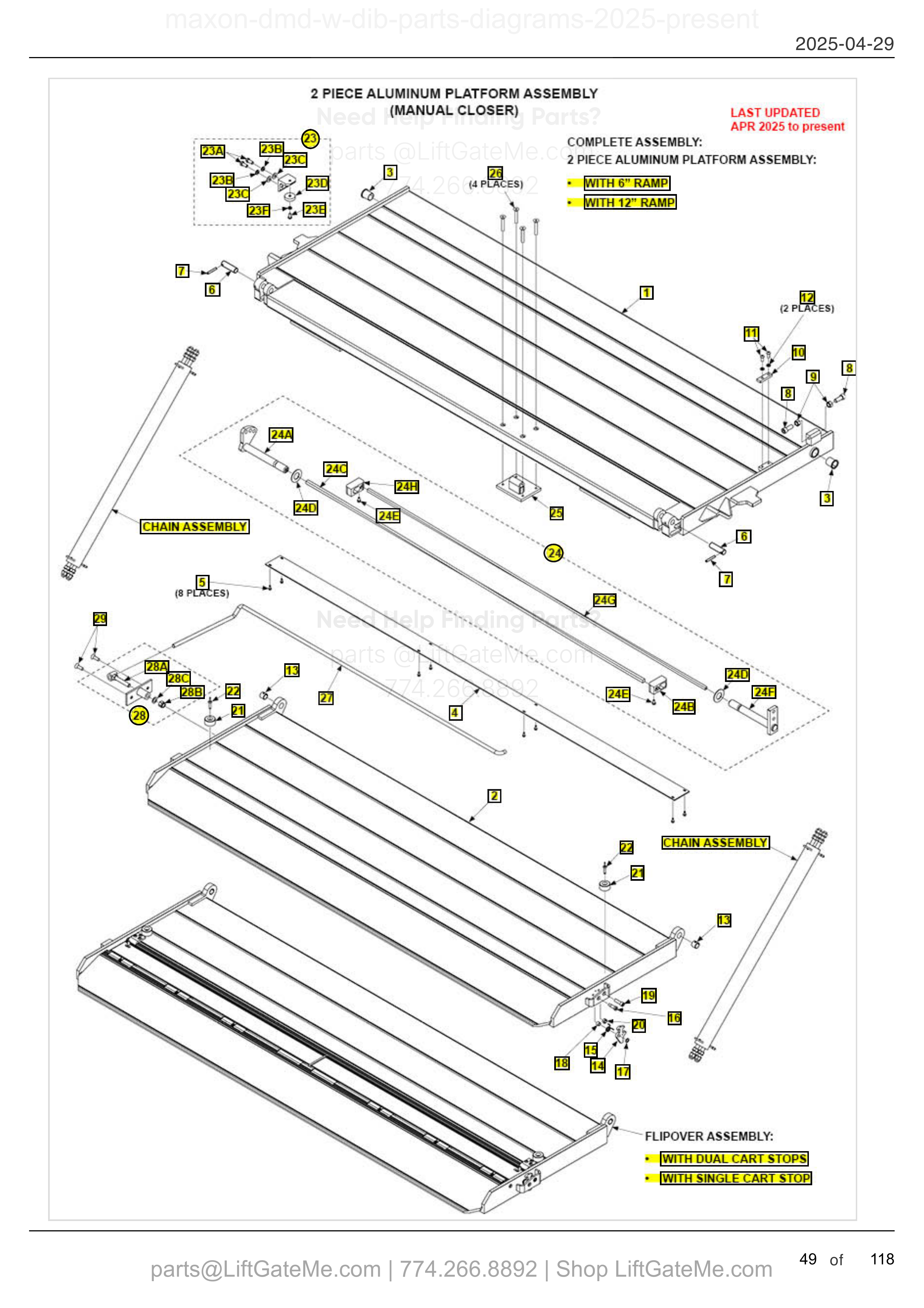 2 PIECE ALUMINUM PLATFORM ASSEMBLY (MANUAL CLOSER) diagram