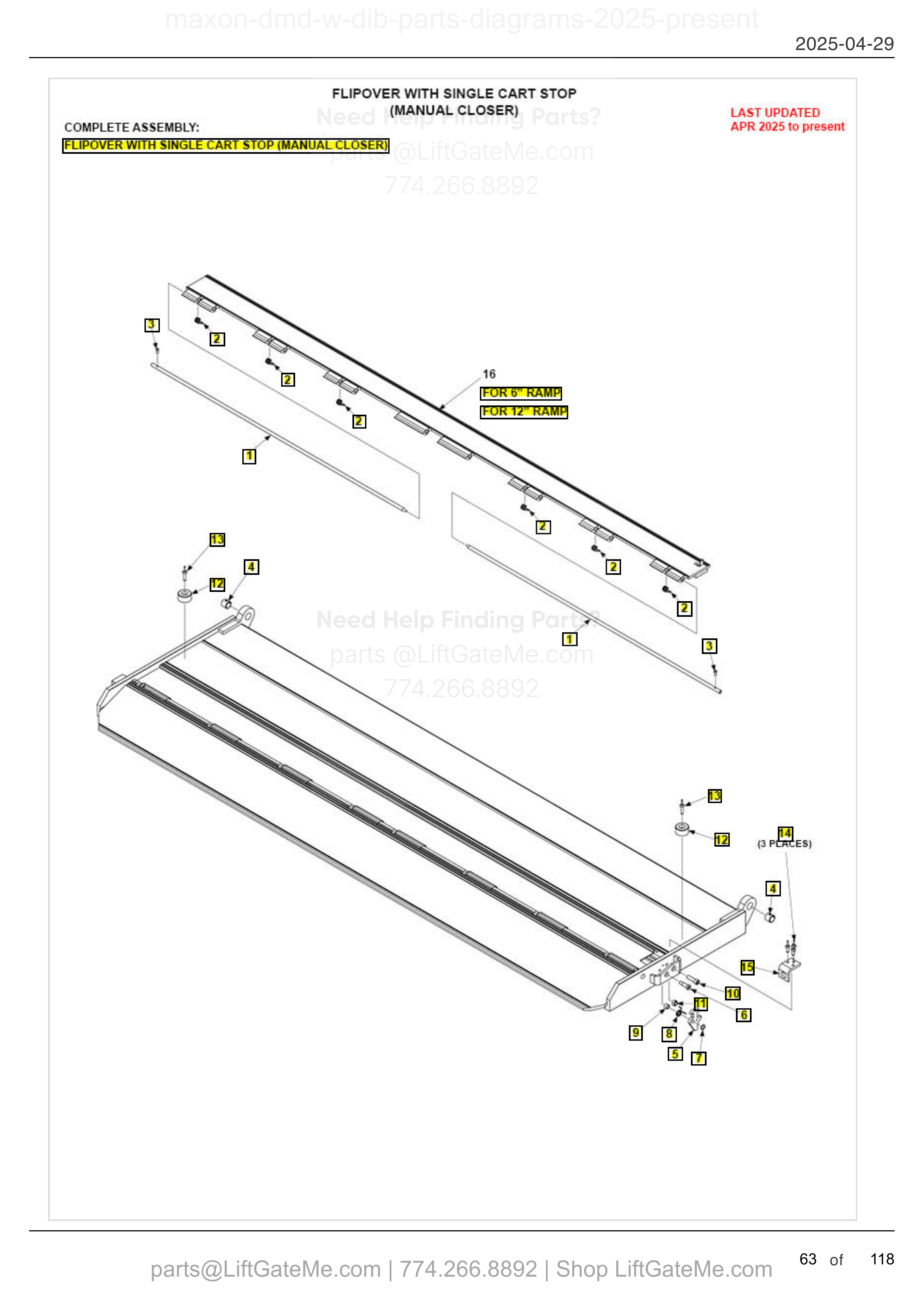 FLIPOVER WITH SINGLE CART STOP (MANUAL CLOSER) diagram